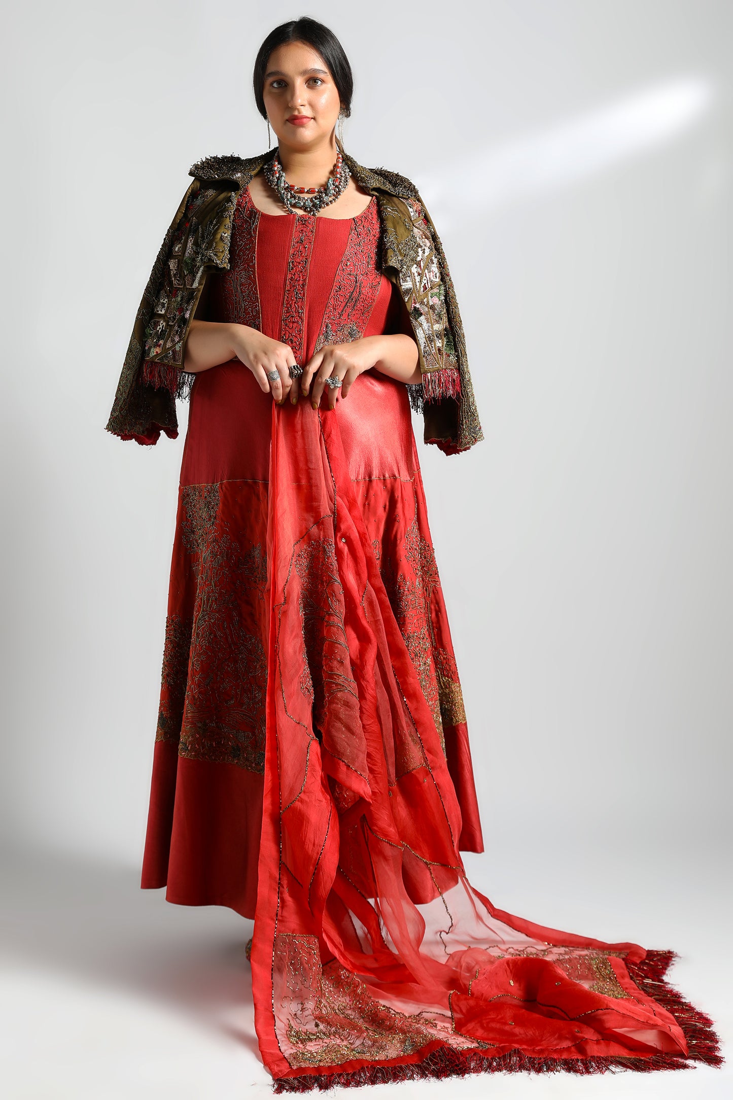 Earth Jacket Valdivian Landscape Lehenga and Corset Blouse with Organza Dupatta