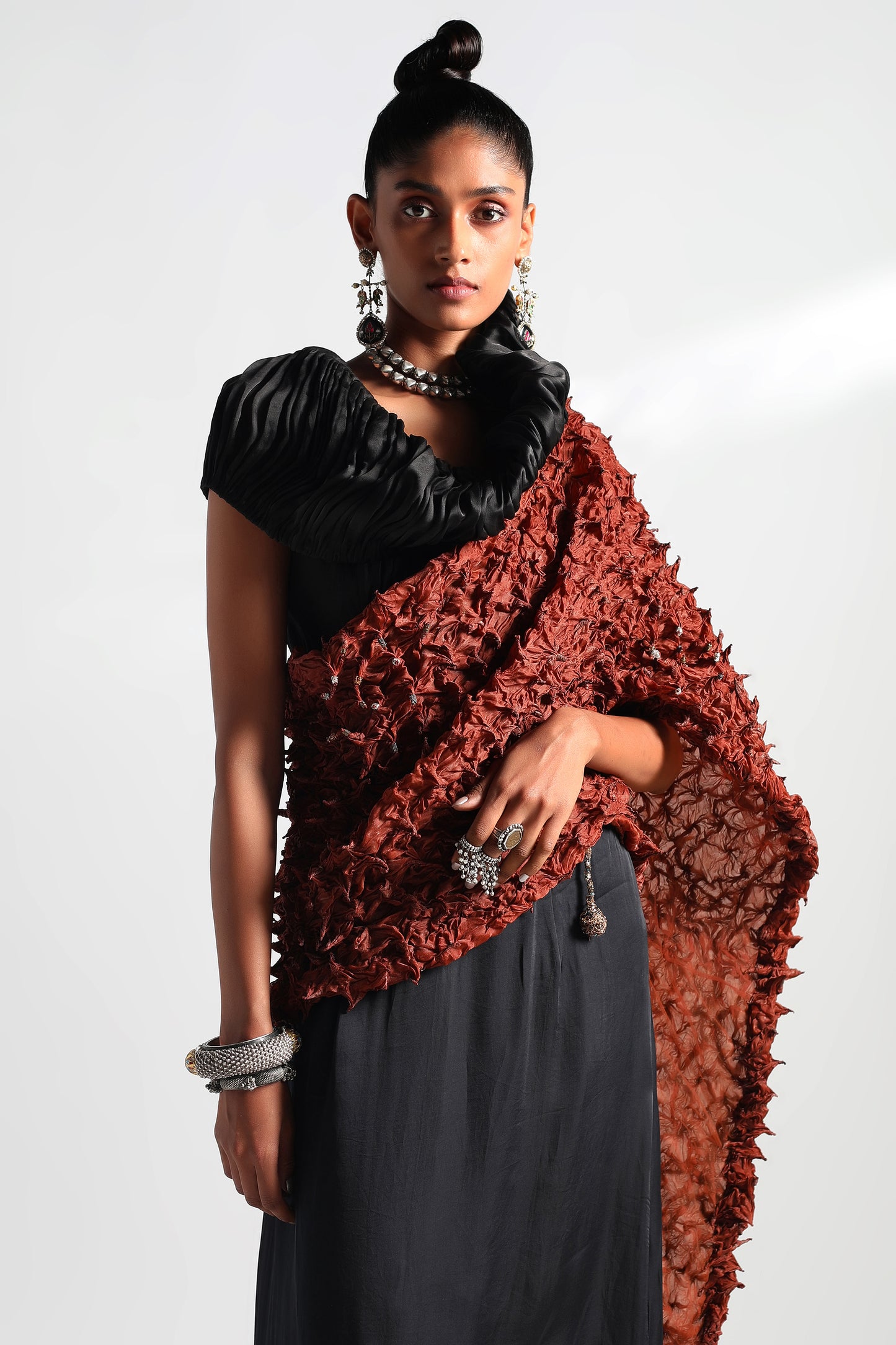 Close-up of Wind crop top and skirt set with detailed design and fabric texture