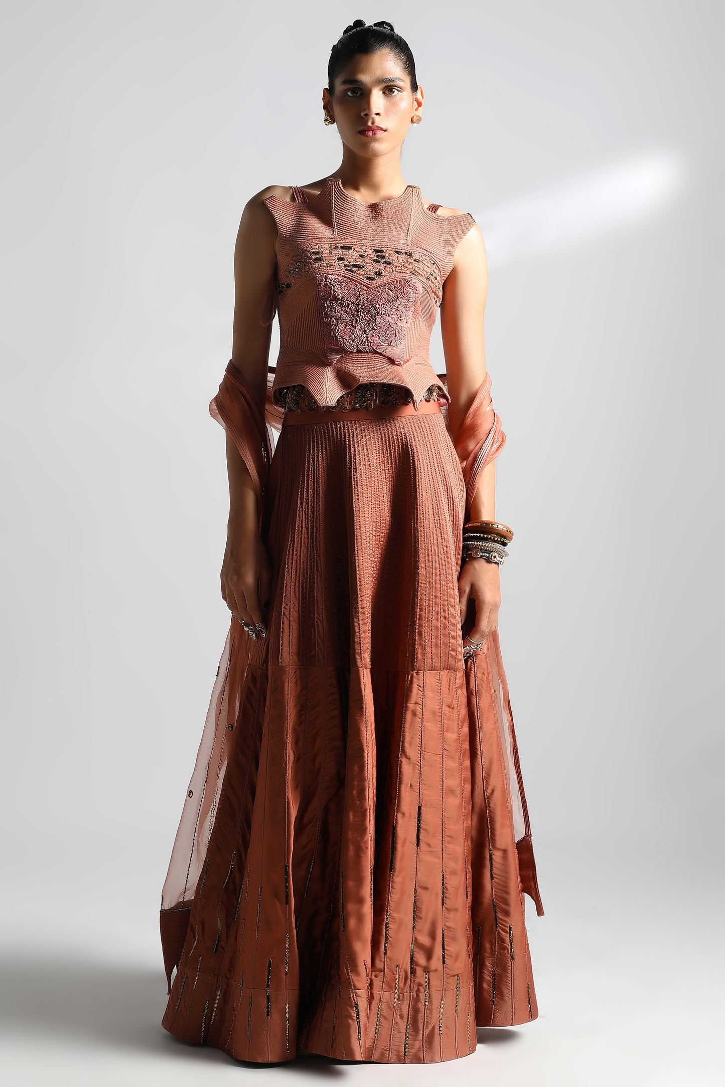 Jaisalmer corset lehenga set with dori textures and Mukaish motifs for women