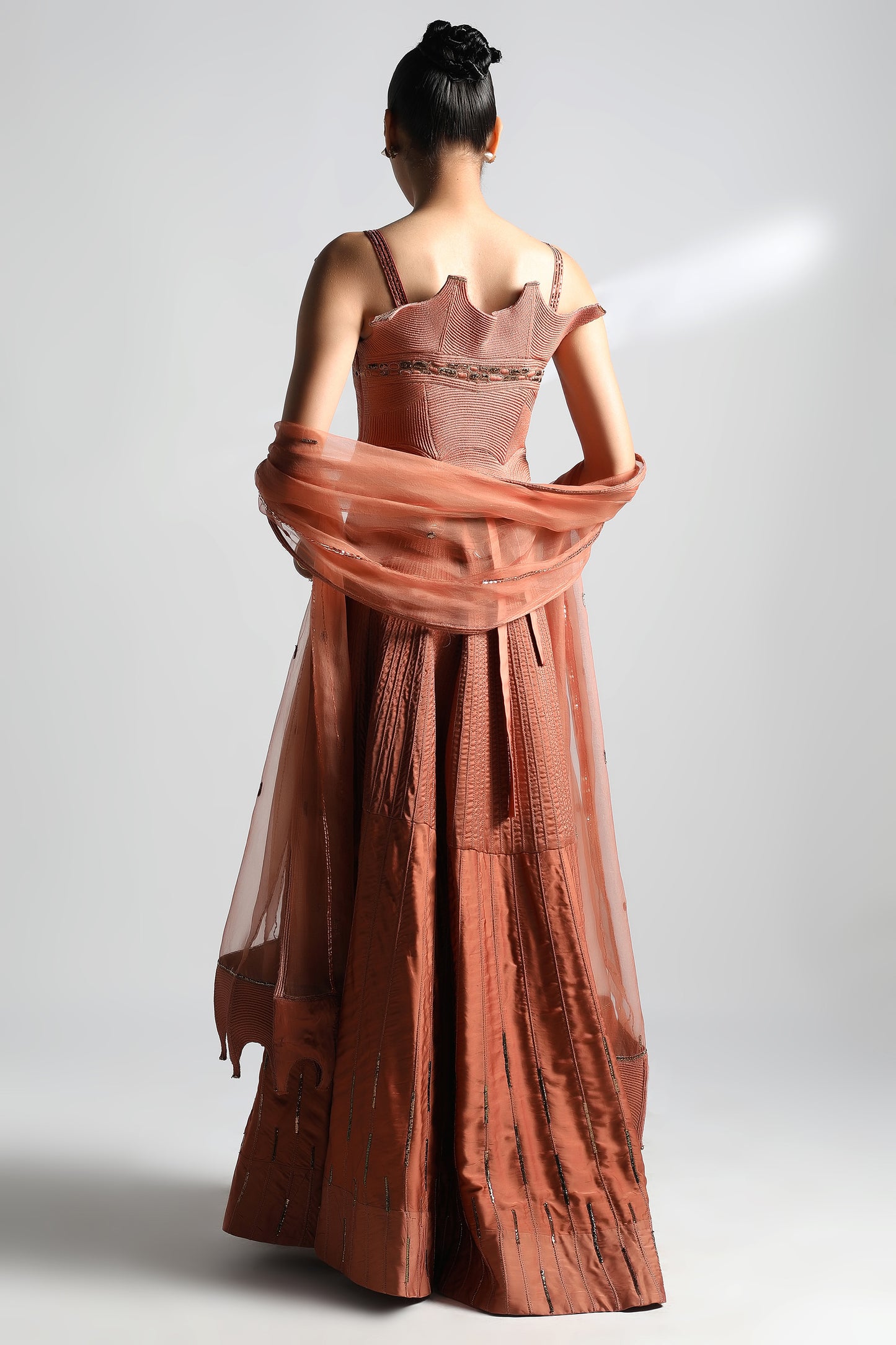 Back view of Jaisalmer corset lehenga set showing detailed corset design