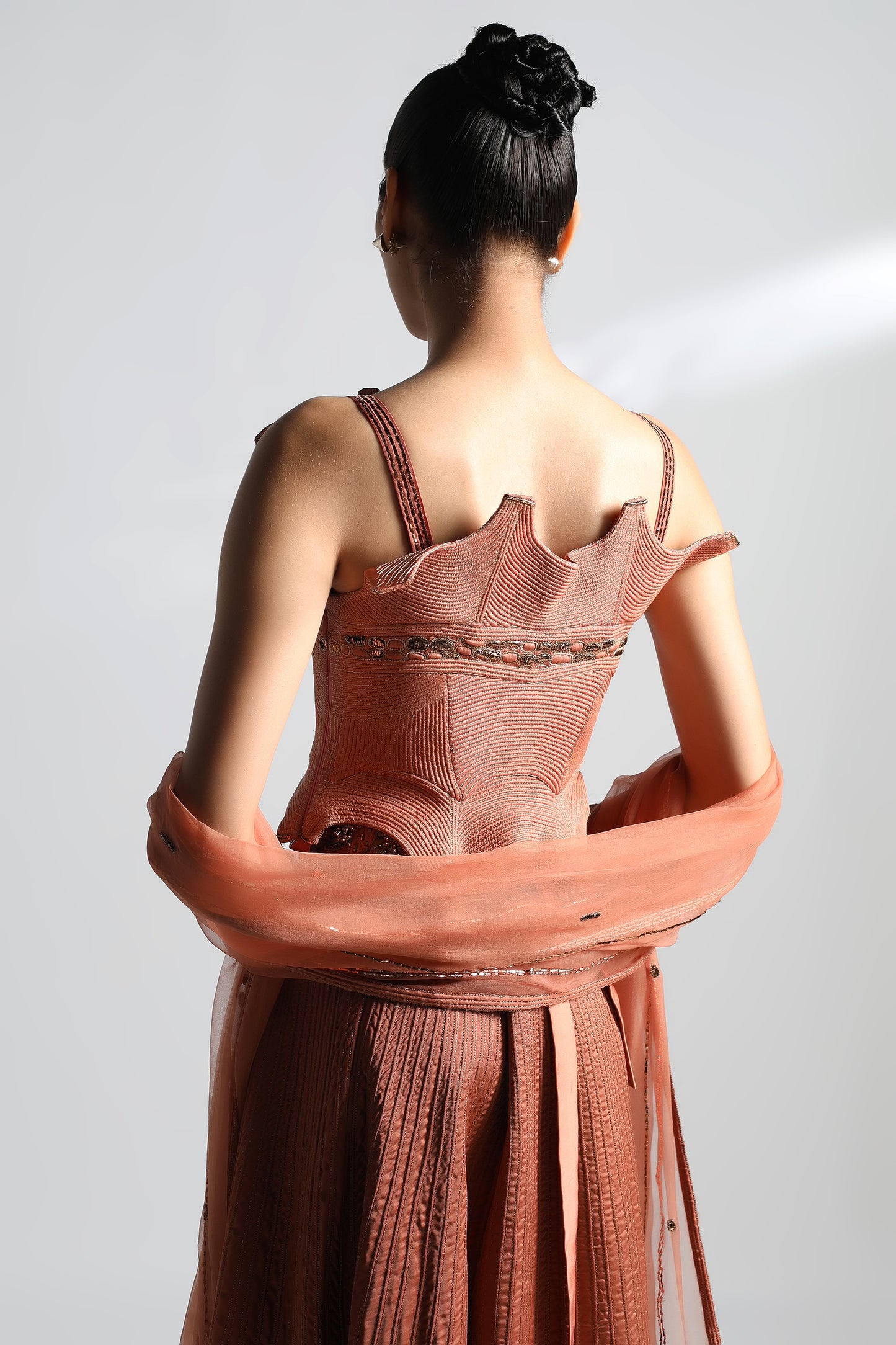 Close-up of corset detailing and dori textures on Jaisalmer lehenga