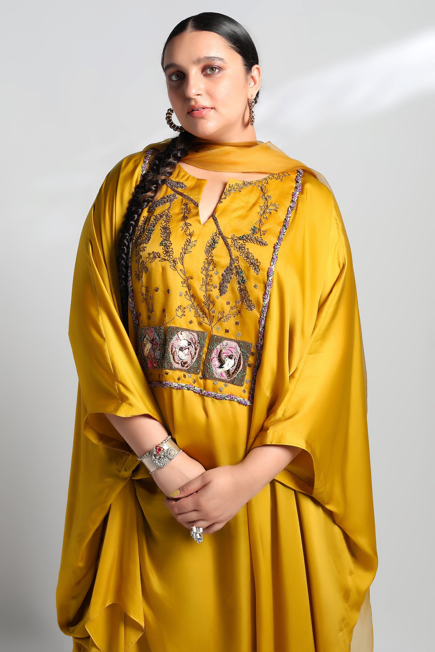 Close-up of metallic handwork on Elysian Jubba kurta and dhoti set for women