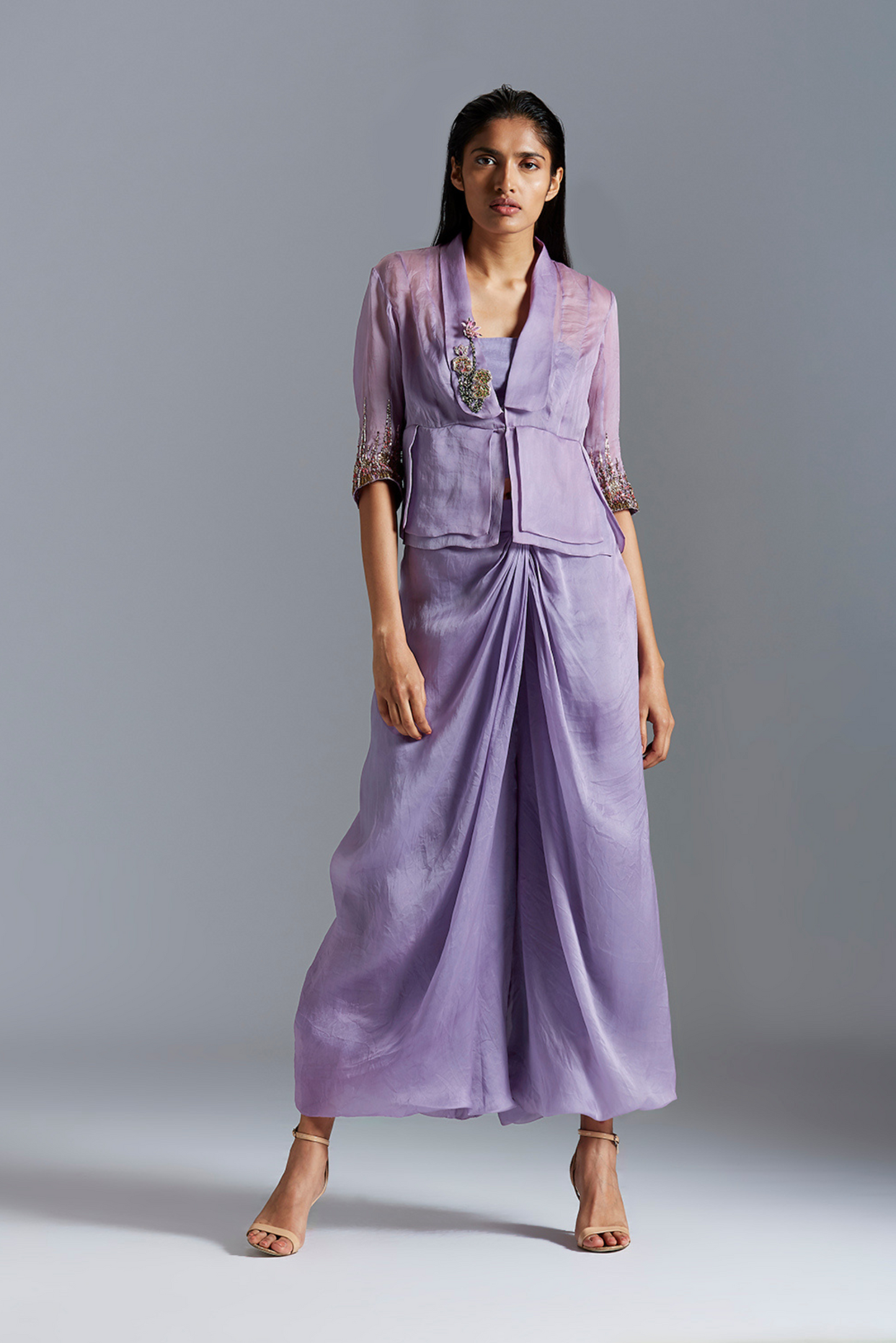 Stylish dhoti pants and top for women with handmade mukaish embroidery, offering elegance and timeless beauty
