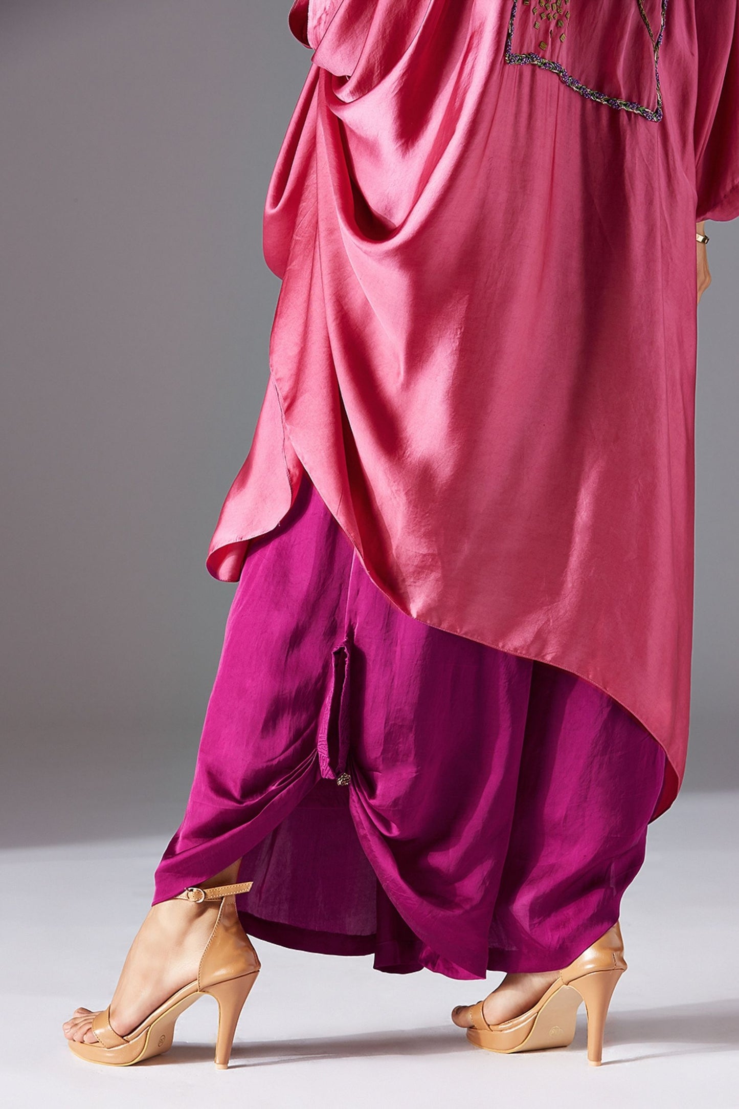 Elysian Jubba Kurta and Dhoti Set for Women with Satin Draping