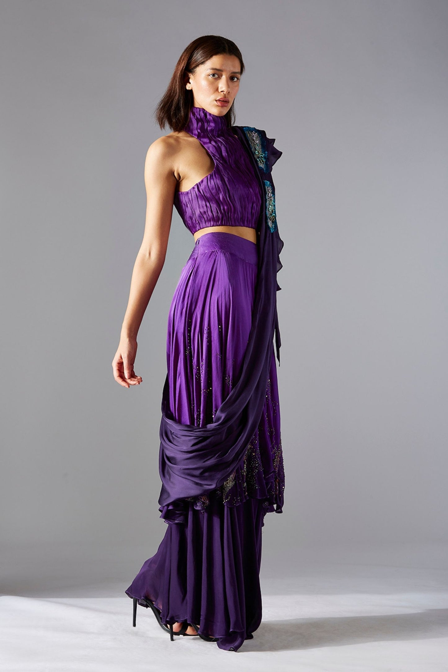Trendy crop top and beaded layered skirt with dupatta for women, a stylish 3-piece set for any occasion