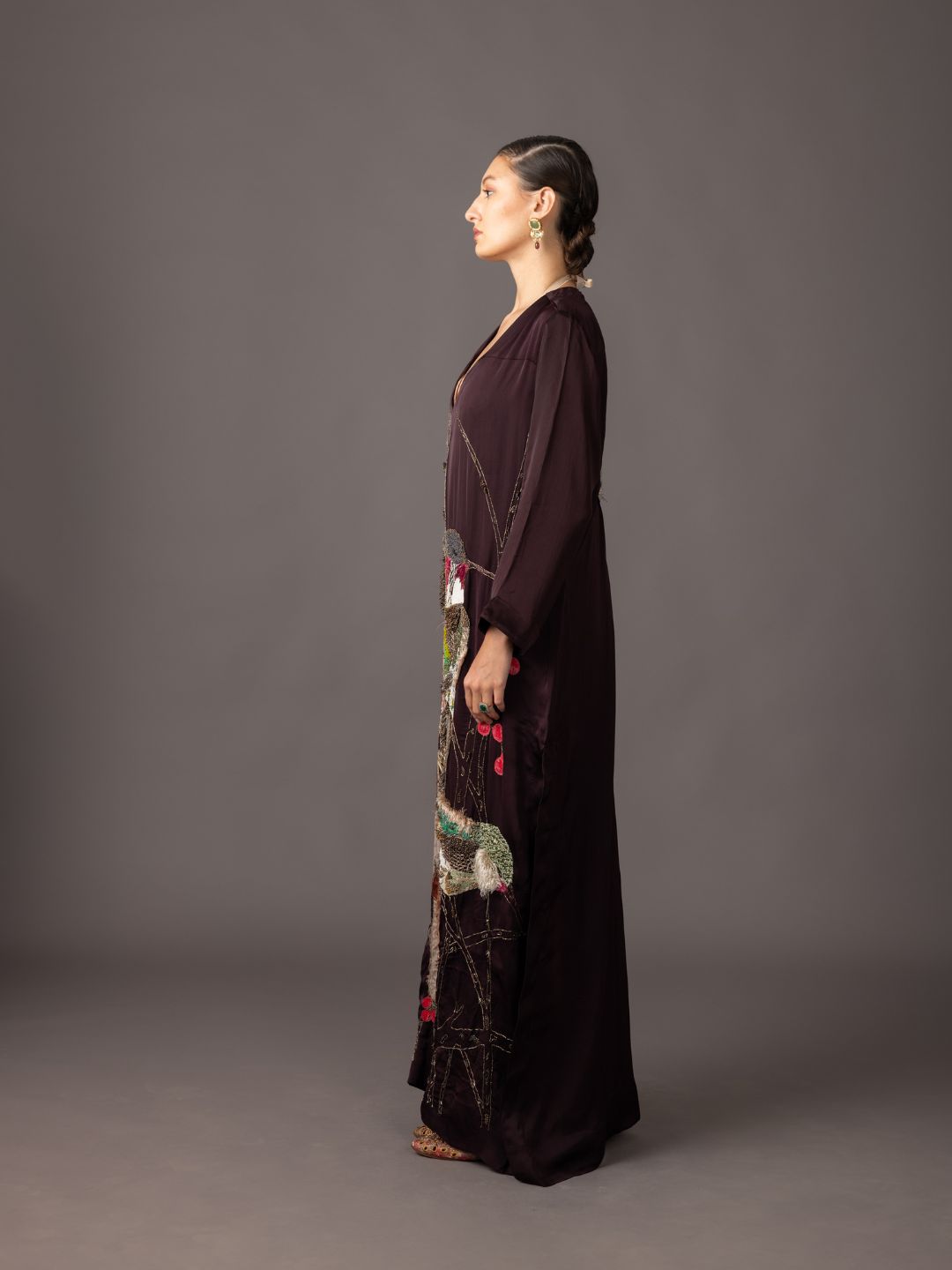 Handcrafted Humming Bird Kaftan with 3D zardosi embroidery - Luxury designer kaftan for women