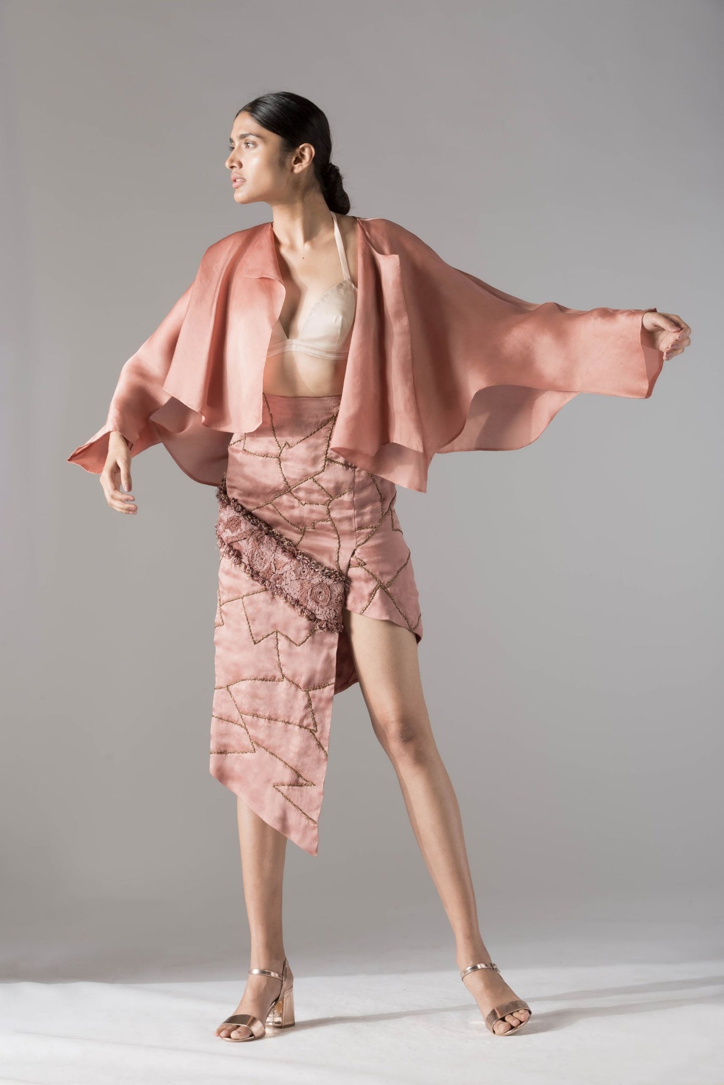 Maze Scrawled skirt and jacket set featuring hand embroidery and a fit & flare silhouette, offering a chic and modern designer fashion look