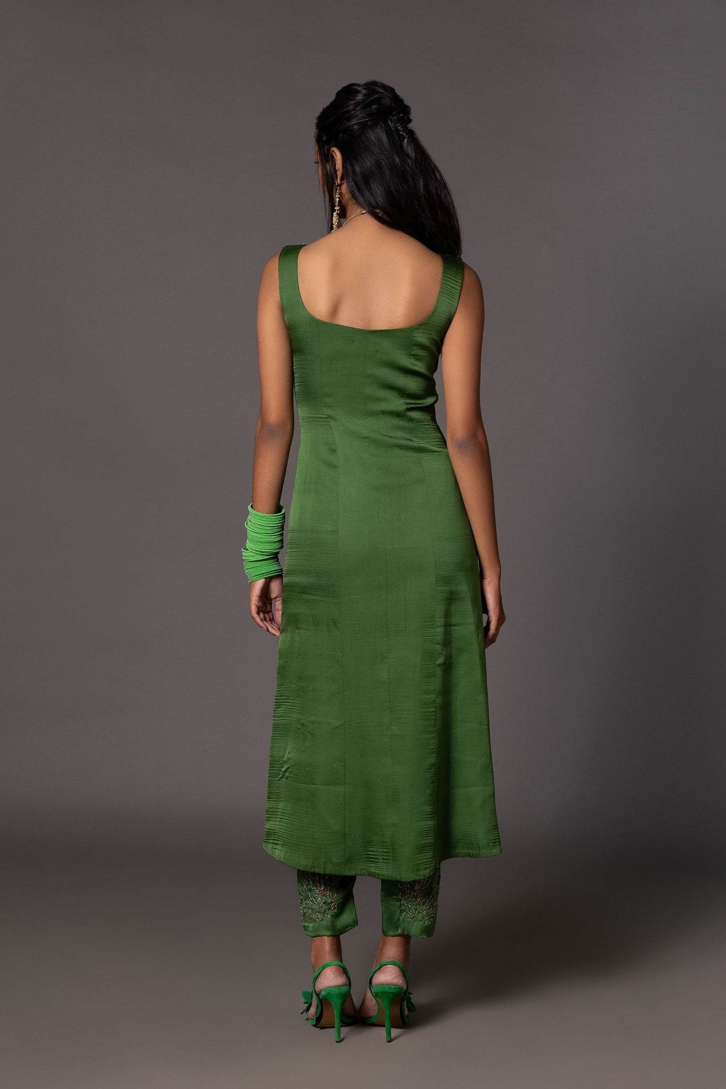 Back View of Jaipur Bagh Emerald Green Kurta Set - Designer Kurta with Elegant Details