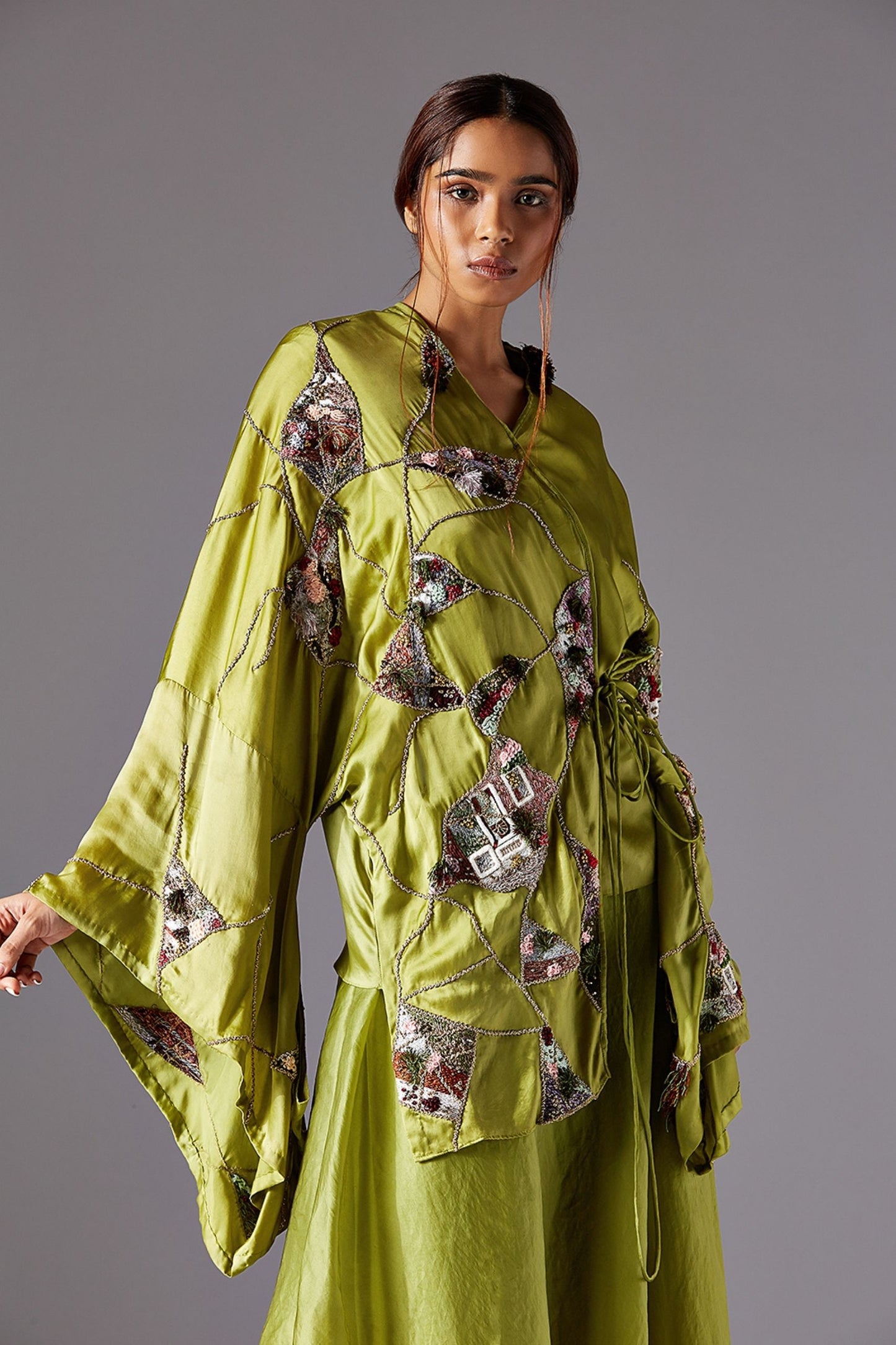 Jacobean Handwork on Embroidered Kimono Top for Women - Elegant and Artistic Design