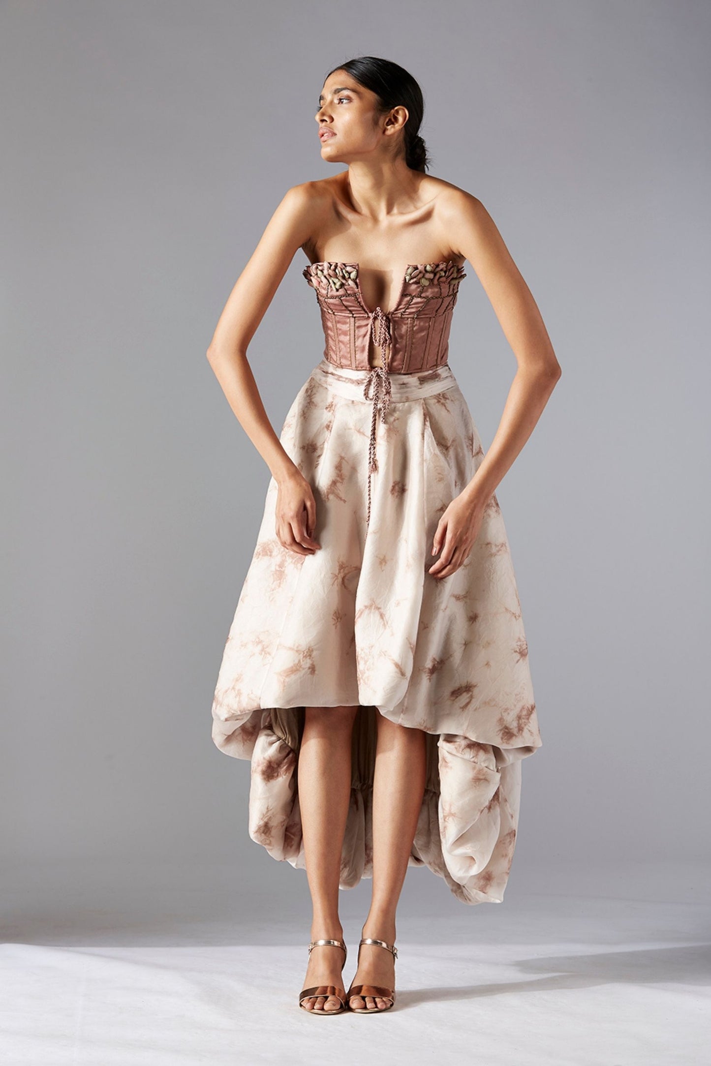 Maze Scrawled top & modern skirt set featuring unique embroidery and a flared batik skirt, offering a stylish top and skirt combination for women