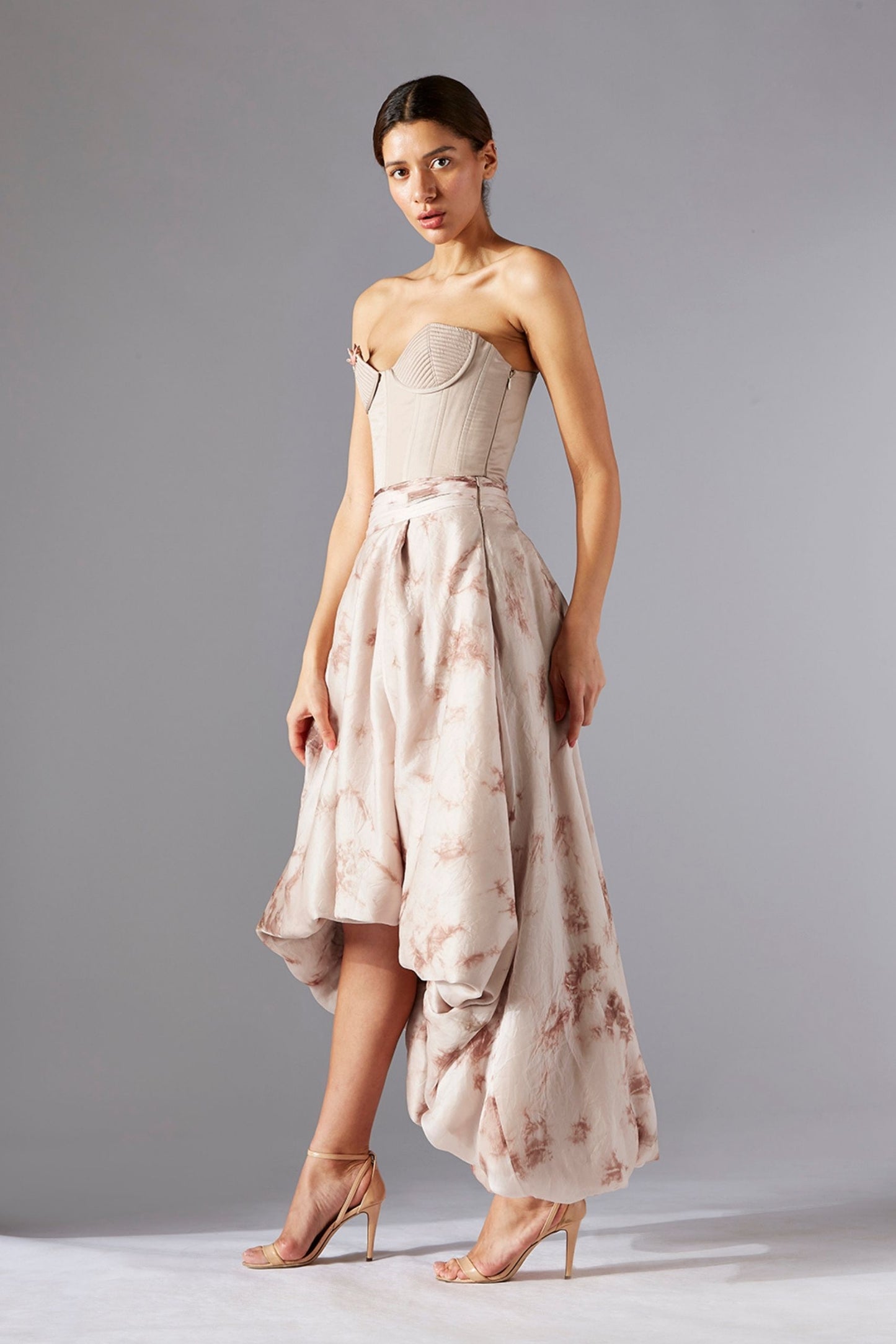 Nargis corset & skirt set, with handmade dori work on the corset and a flared batik skirt, perfect for an elegant look