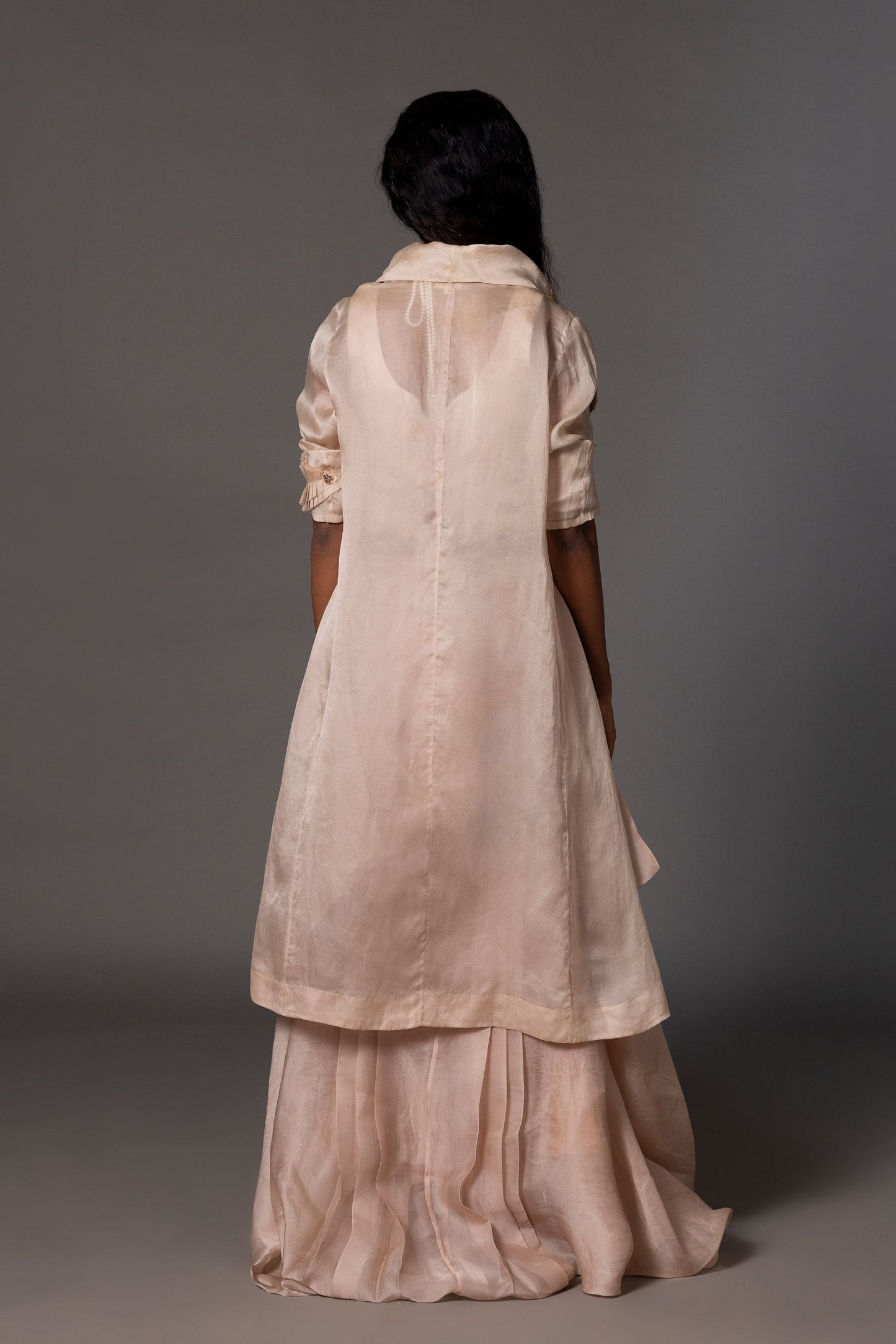Back View of Grey Carpet Embroidered Jacket - Elegant and Tailored Fit