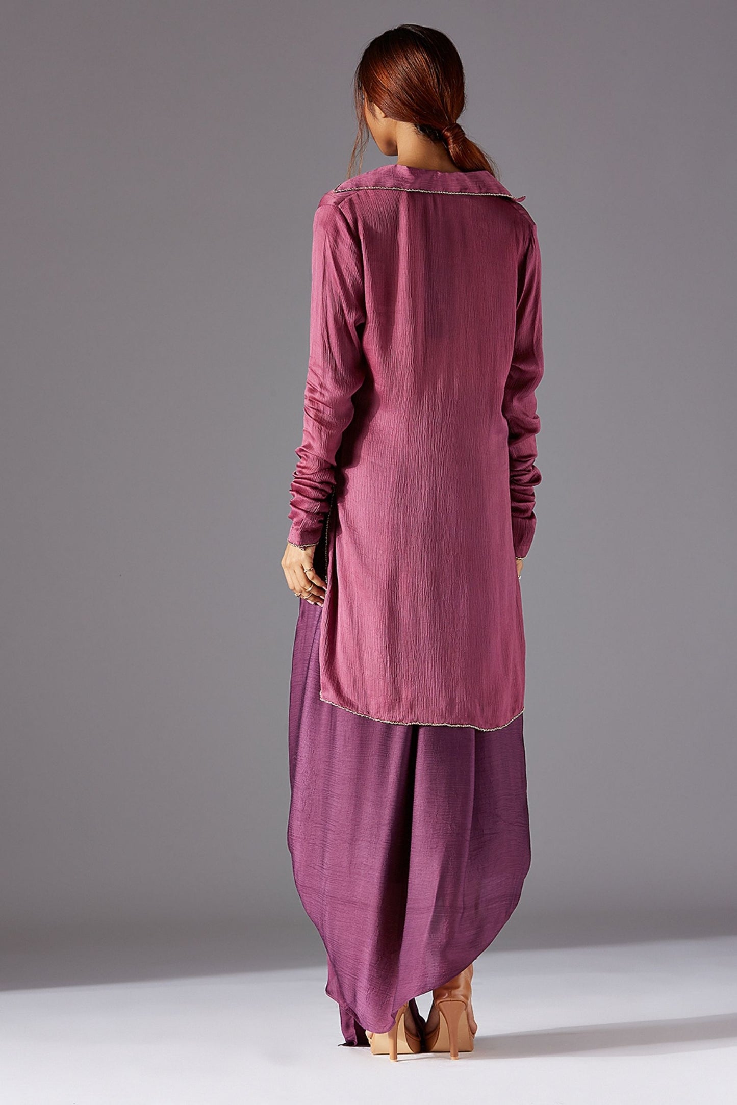 Back View of Women's Kurta with Lungi Dhoti Set