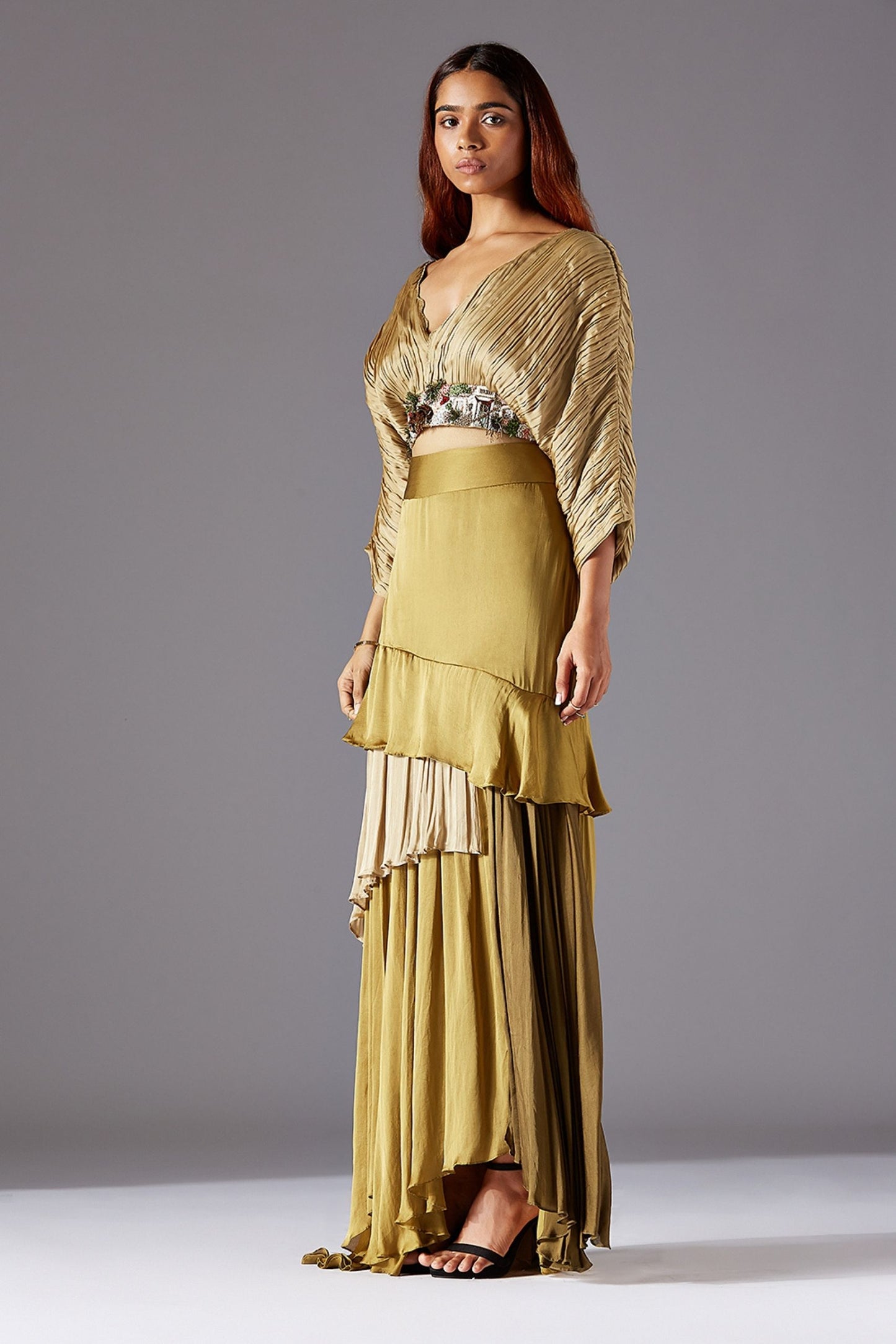 Full View of Townscape Blouse and Layered Long Skirt Set for Chic Women’s Fashion