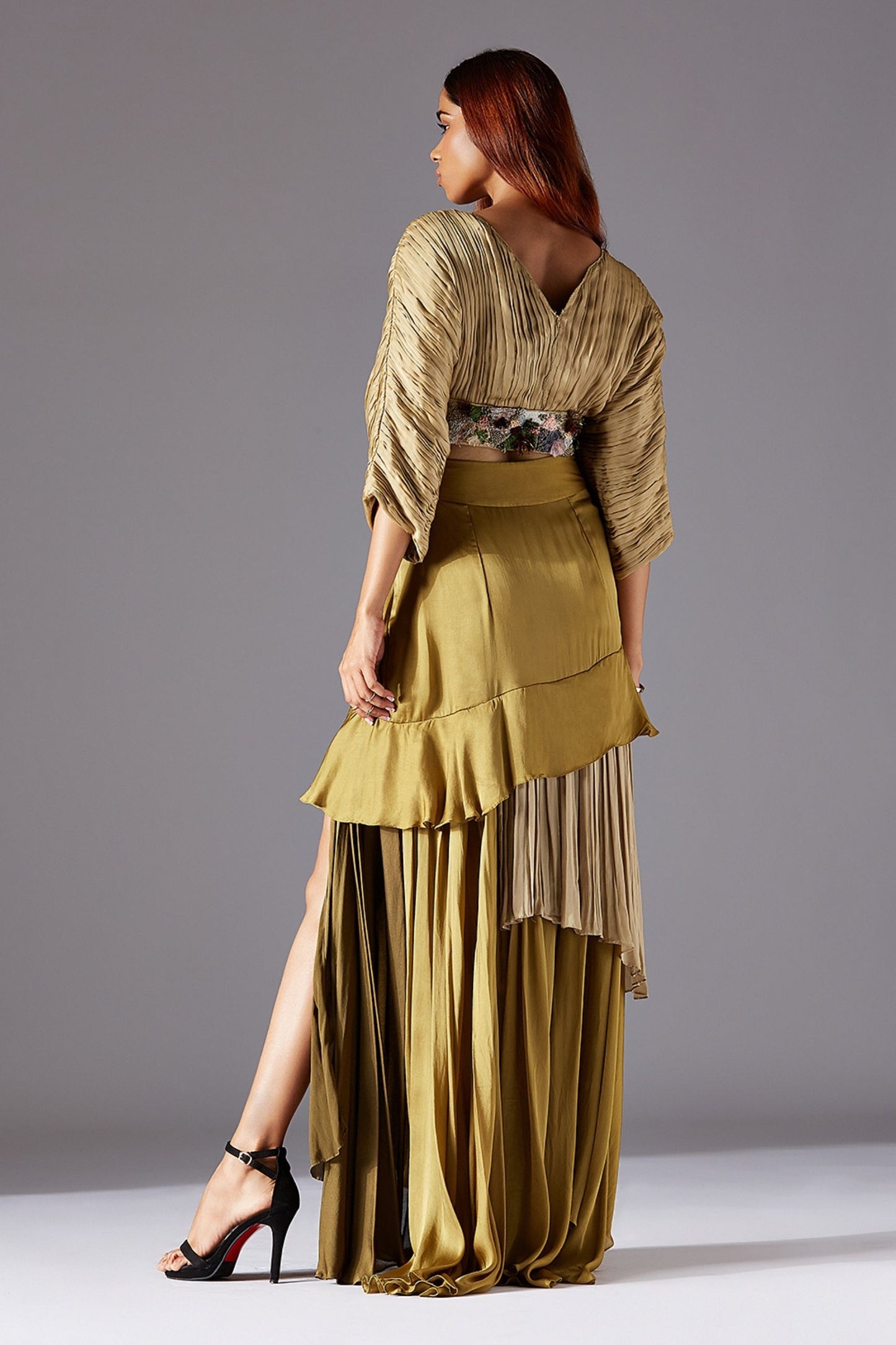 Back View of Townscape Blouse and Wild Forest Skirt Set for Women