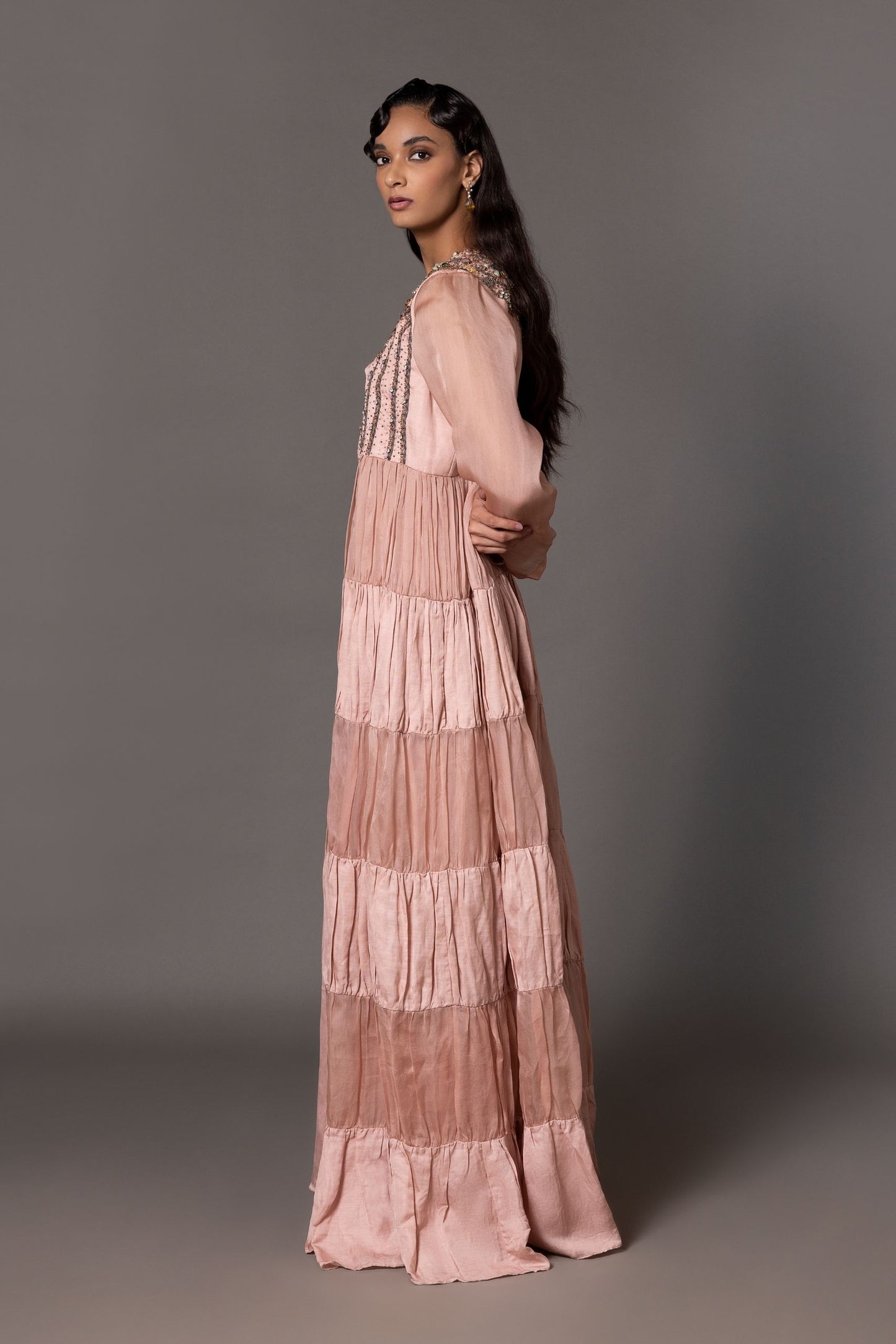 Side View of Luxury Long Cape and Matching Long Dress - Elegant and Stylish Look