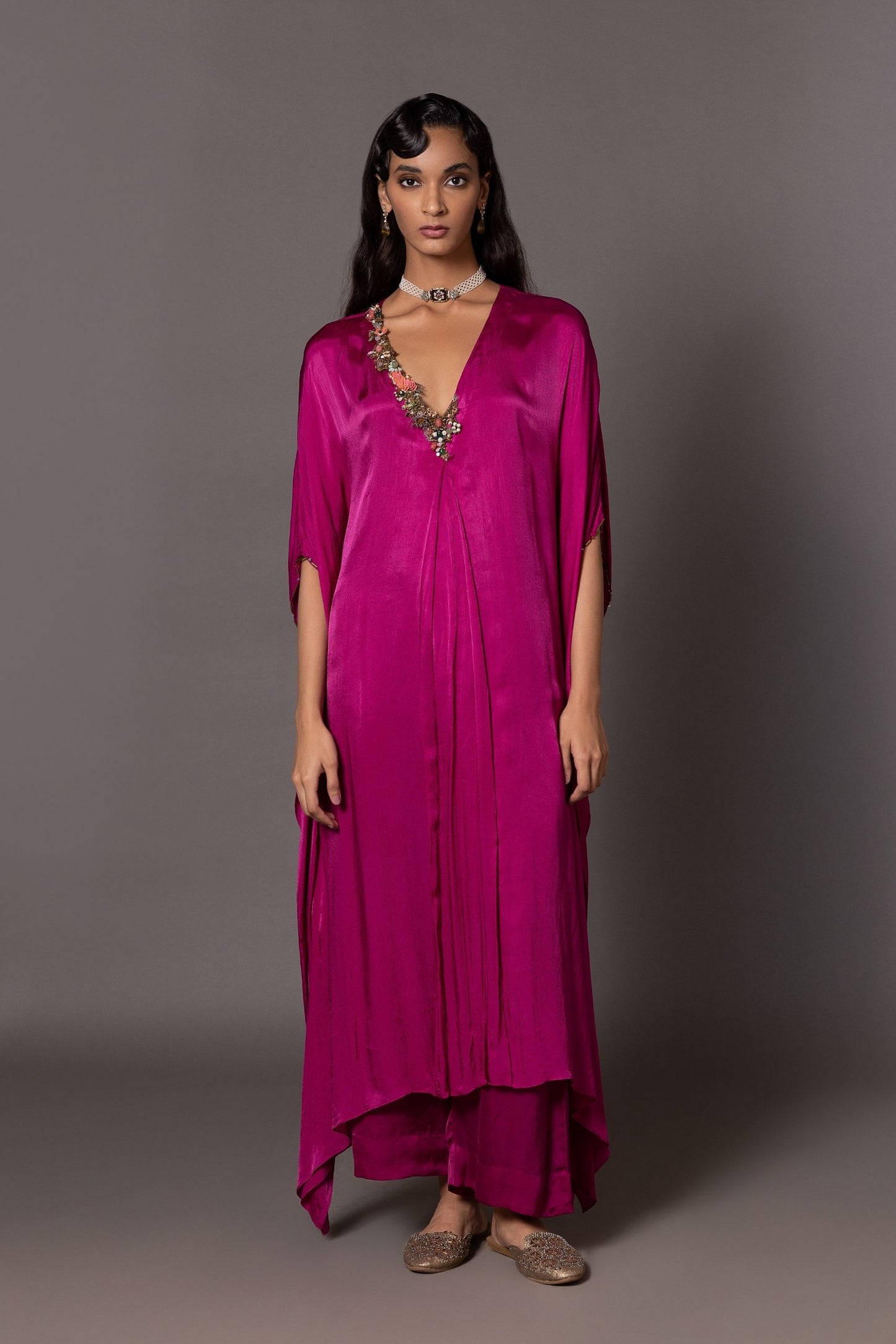 Iris Kurta Set featuring asymmetric embroidered details paired with straight trousers, a perfect designer kurta set for women