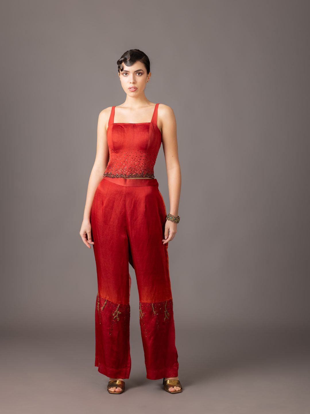 Premium Linen Satin Fabric in Maroon Corset Set