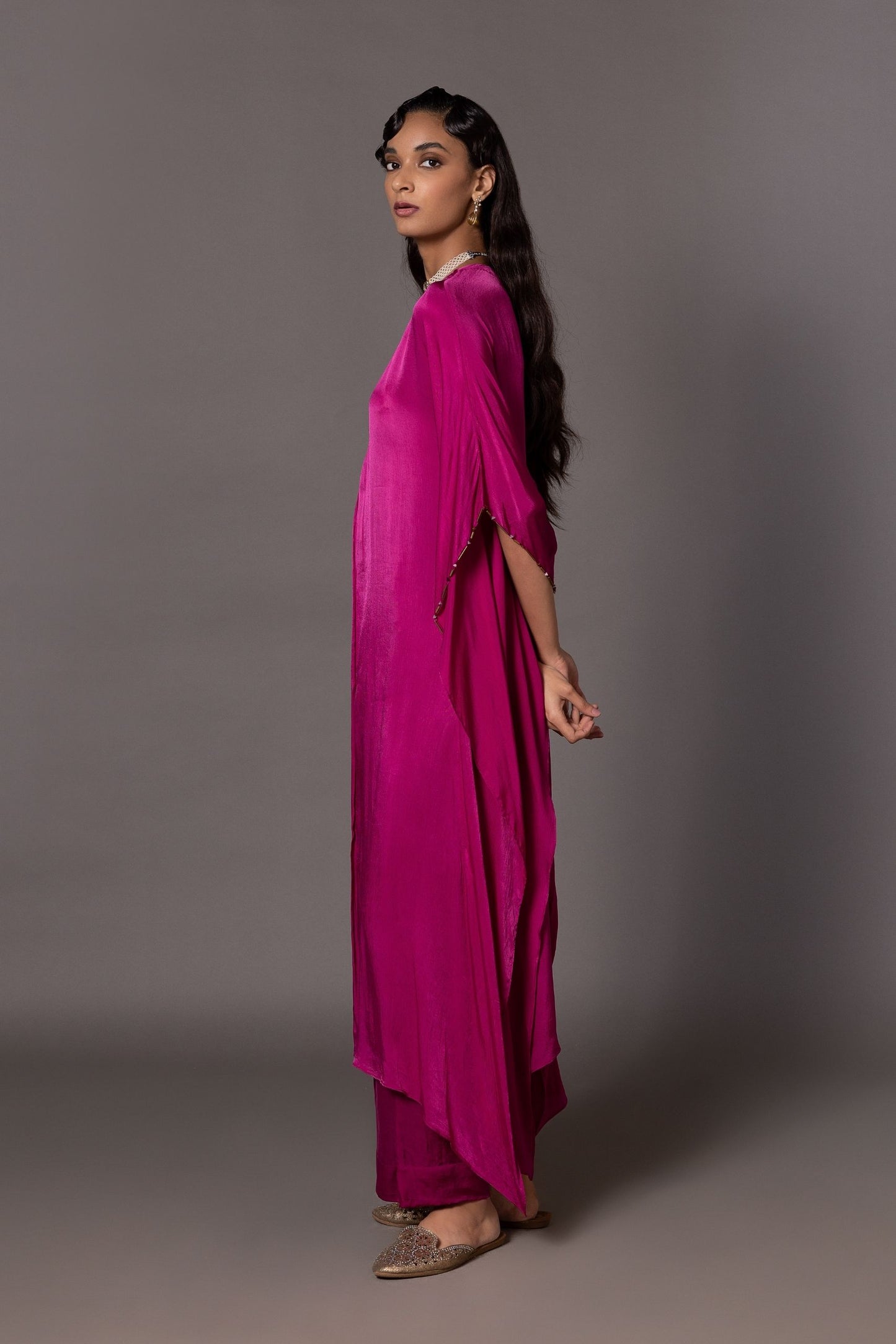 Side view of the Iris Kurta Set, showing the silhouette and structure of the kurta with straight trousers