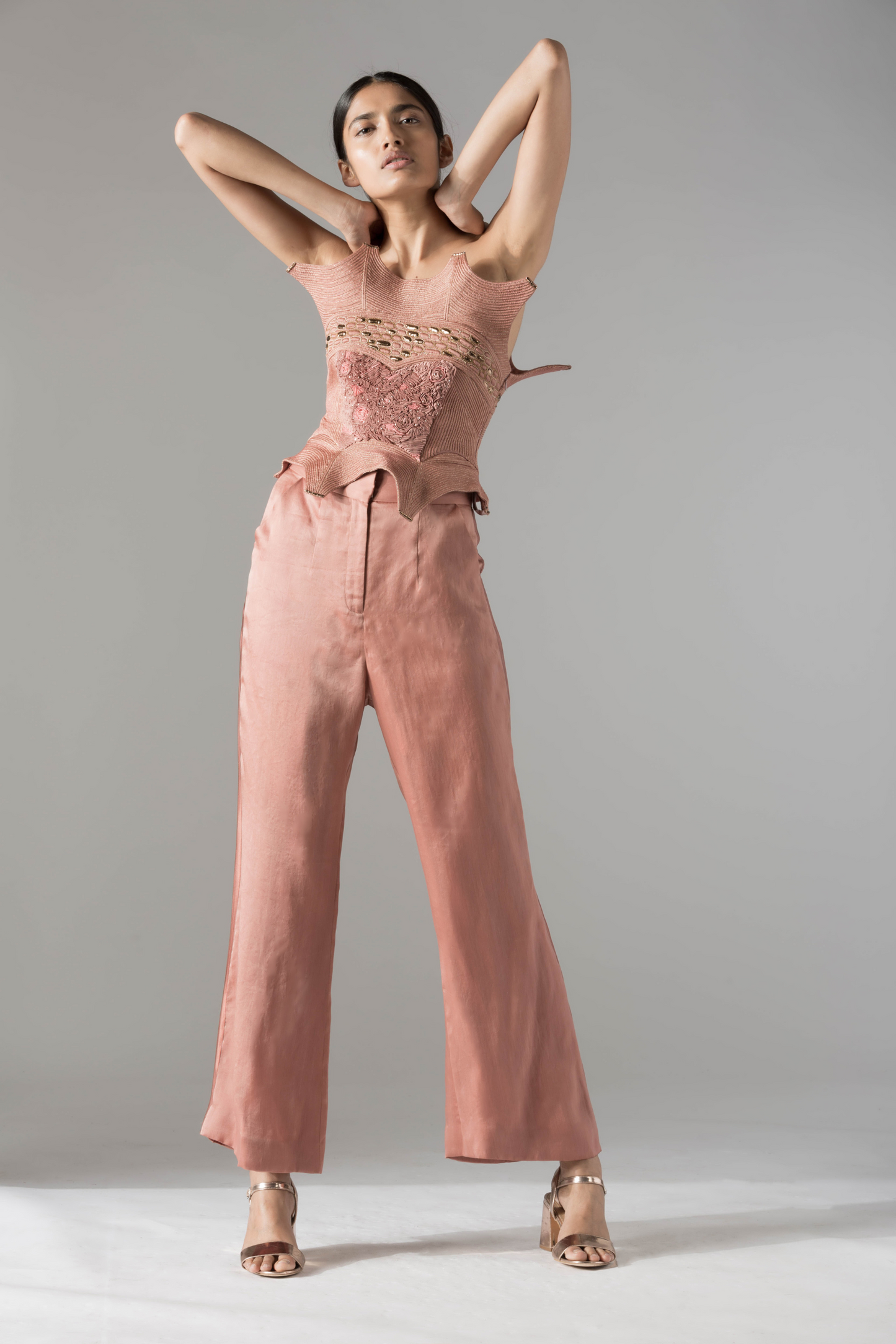 The inlaid dori and mukaish embroidery on the Dune corset top, showcasing the intricate craftsmanship and fine details