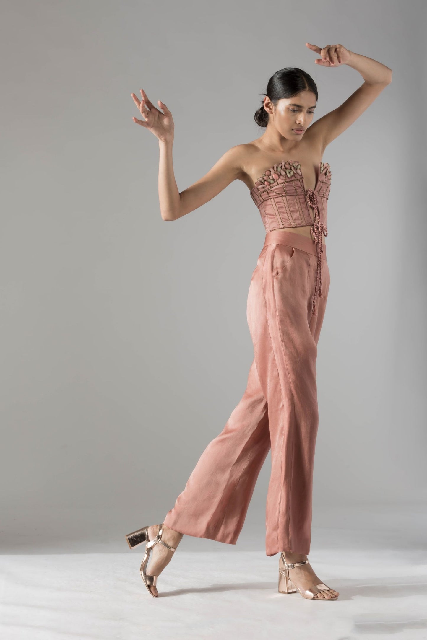 Full view of the Maze Scrawled top pant set for women, highlighting the chic design with abstract embroidery and high-waisted pants
