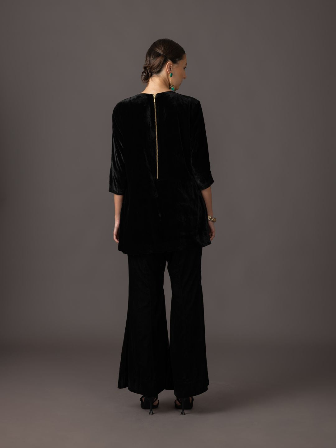 Back View of Humming Bird Velvet Kurta with Zardosi Embroidery - Ethnic Luxury Outfit for Women