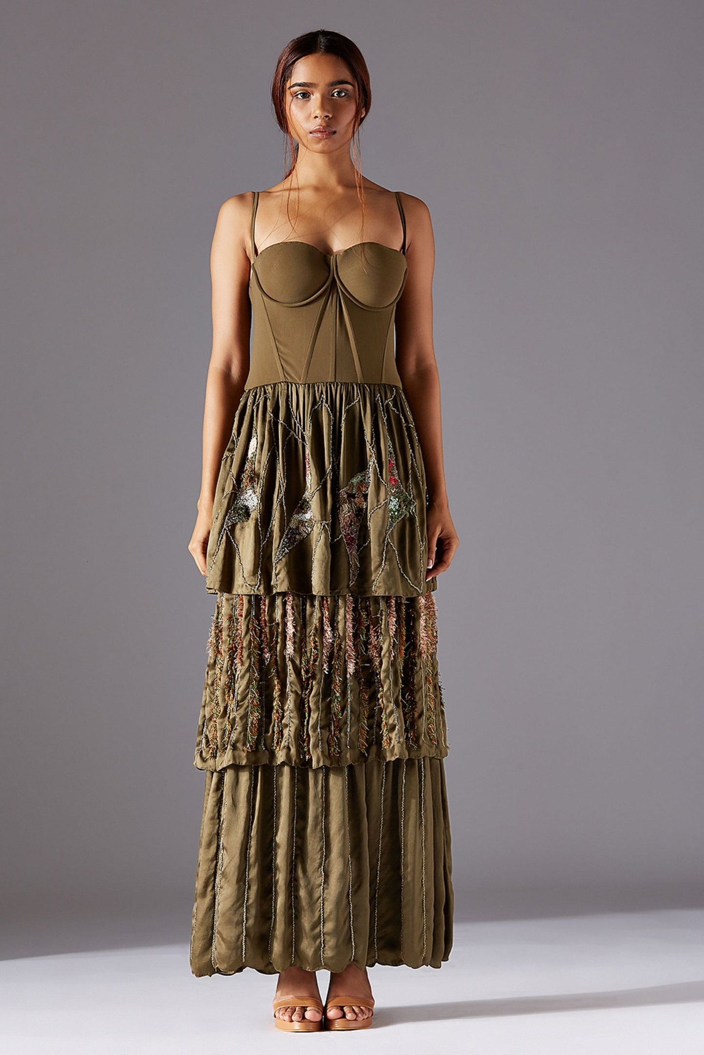 Corset Bodice Detail on Topiary Couture Gown - Luxurious Gown with Intricate Handwork
