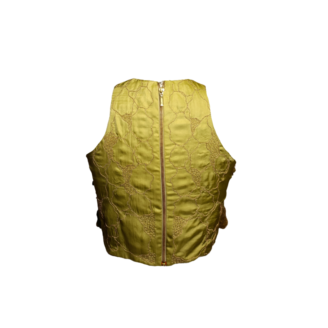 Back View of Satin Organza Designer Top with Pleated Design and Embroidery Details