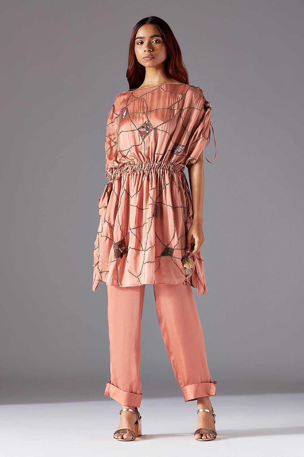 Barberry Kaftan Dress for Women with Nature-Inspired Embroidery & Simple Satin Pants - Elegant Women's Outfit