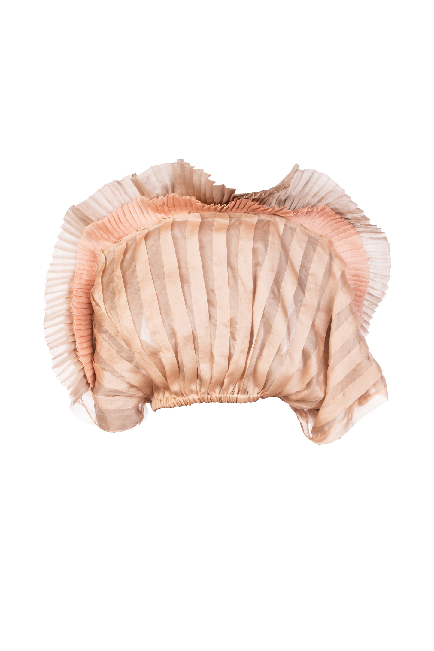 Designer Mushroom top for women featuring handmade pleats and boat neck, offering a modern and stylish look