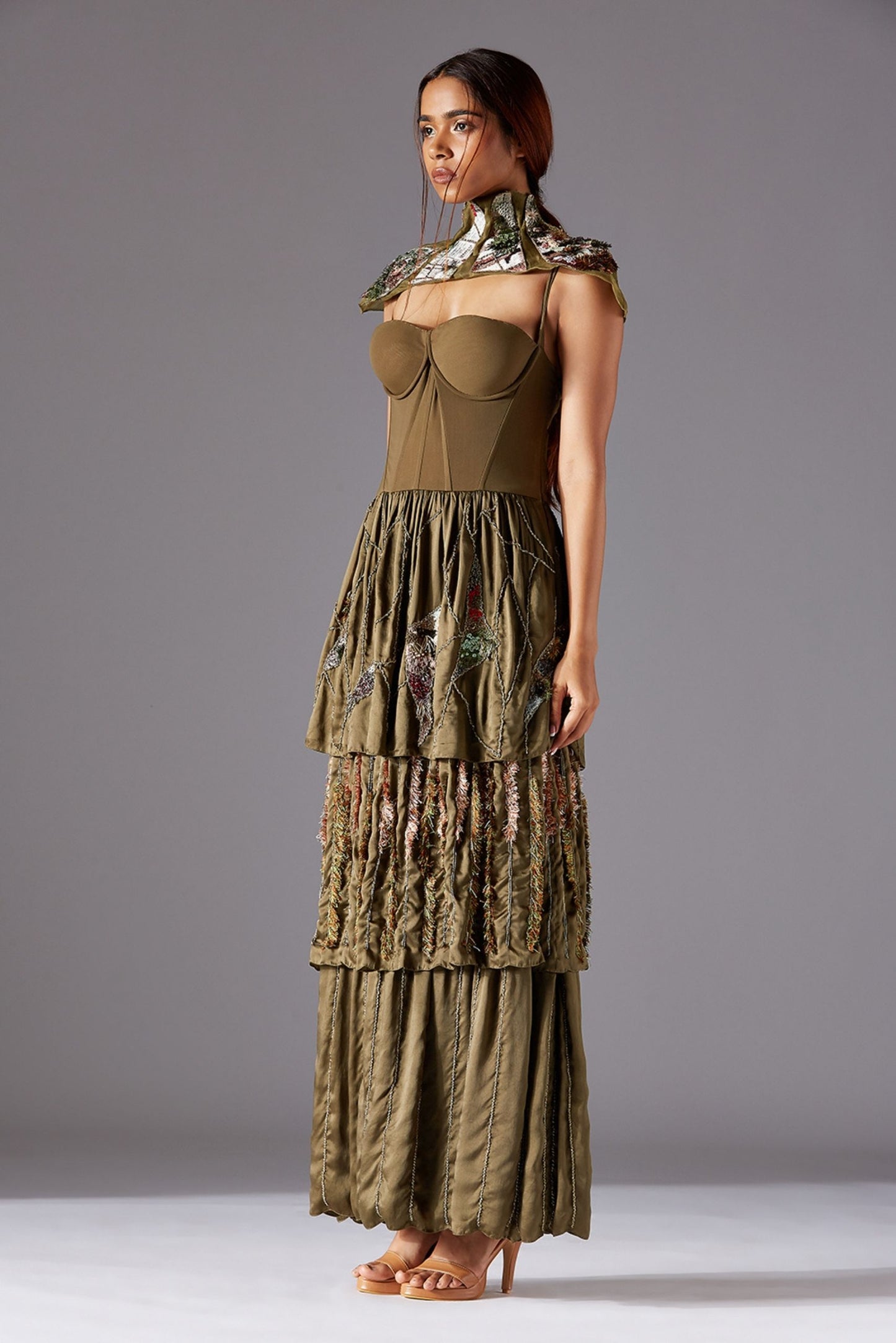 Three-Tier Skirt on Topiary Couture Gown with Corset Bodice - Stunning Gown Dress for Women