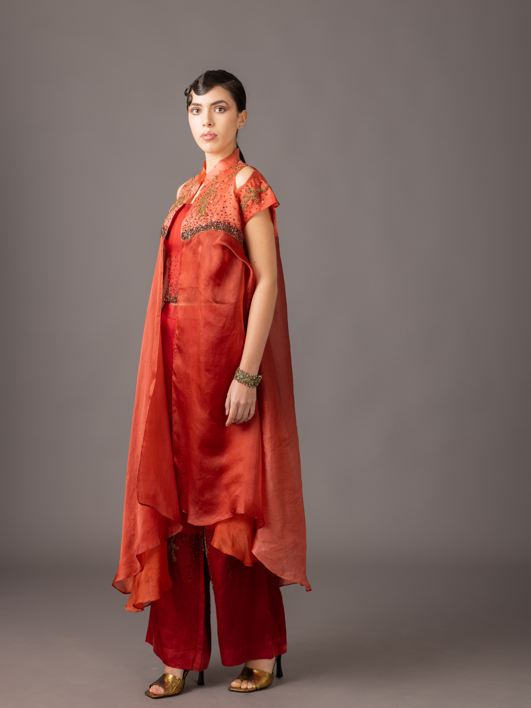 Satin Organza Cape from Desert Rose Set - Designer Women's Wear with 3D Embroidery