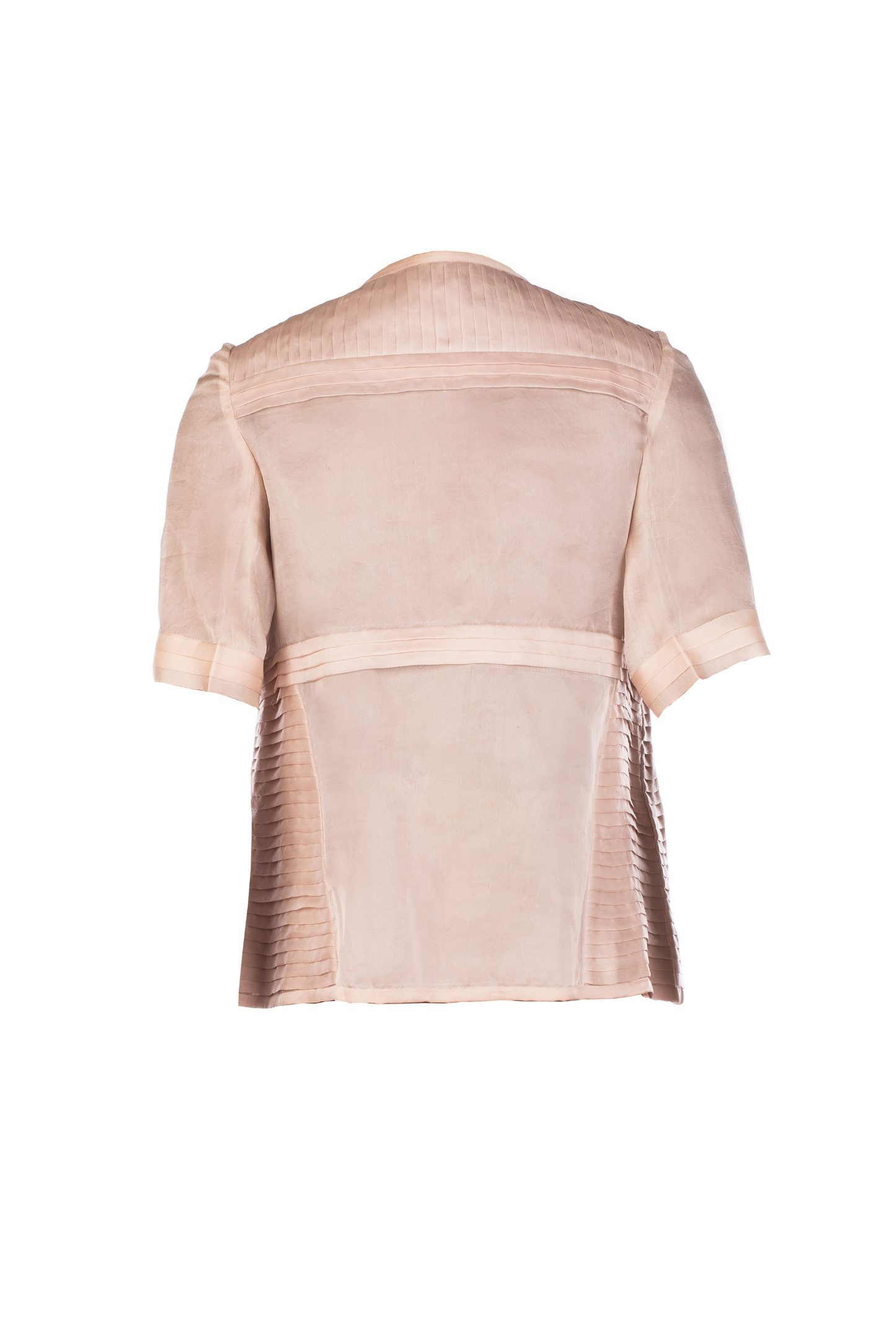 Back view of the designer jacket for women, showcasing the geometric patterns and sophisticated fabric manipulation details