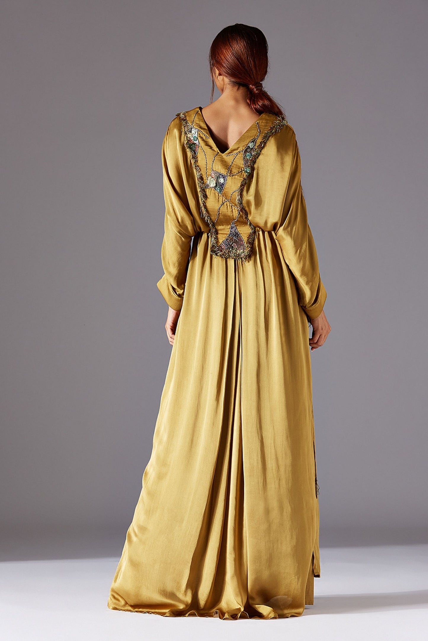 Back View of Minicoy Kaftan Dress for Women with Jacobean Handwork
