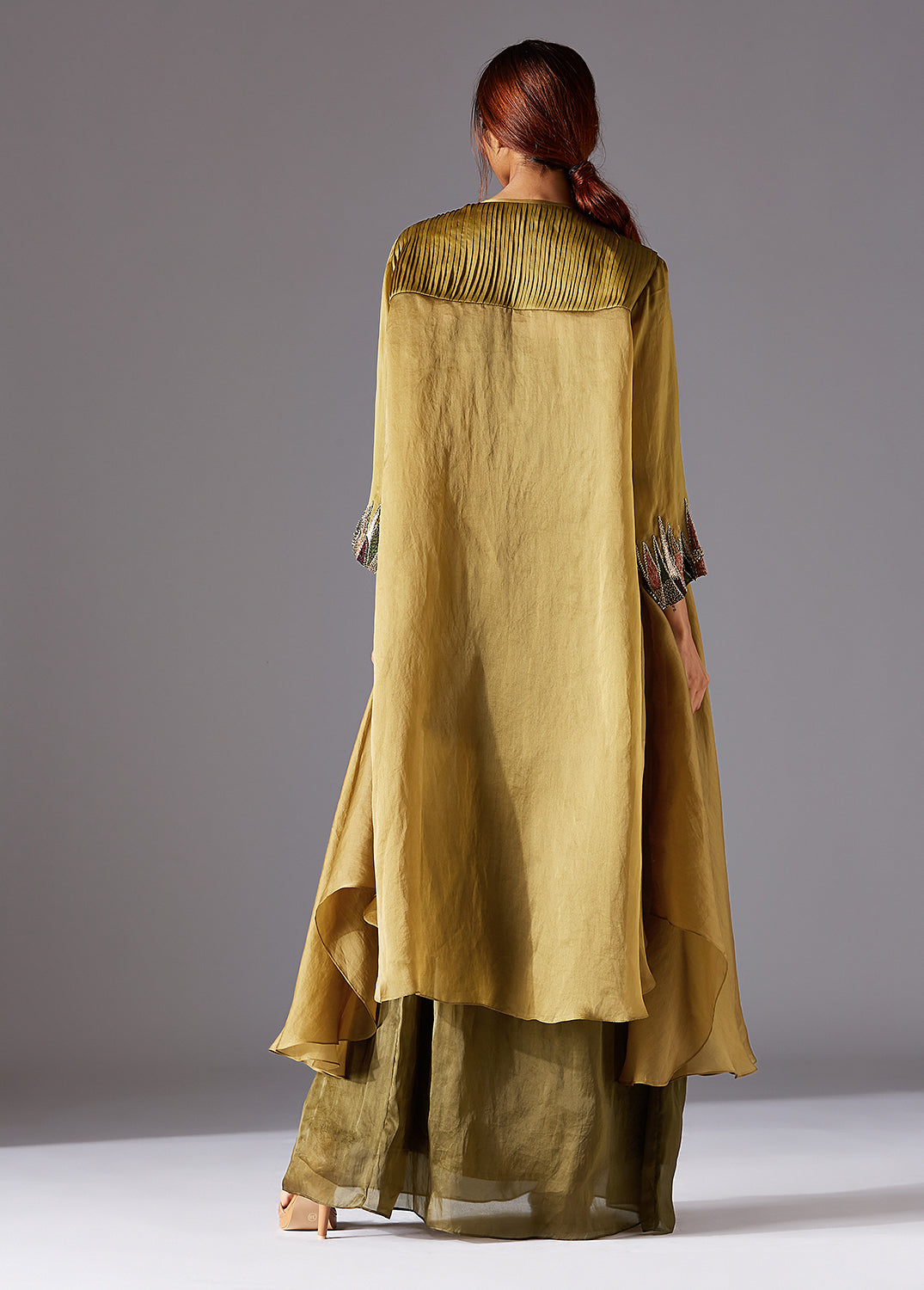 Back View of Hamada Cape & 3-Tiered Dress Set with Stunning Organza Cape