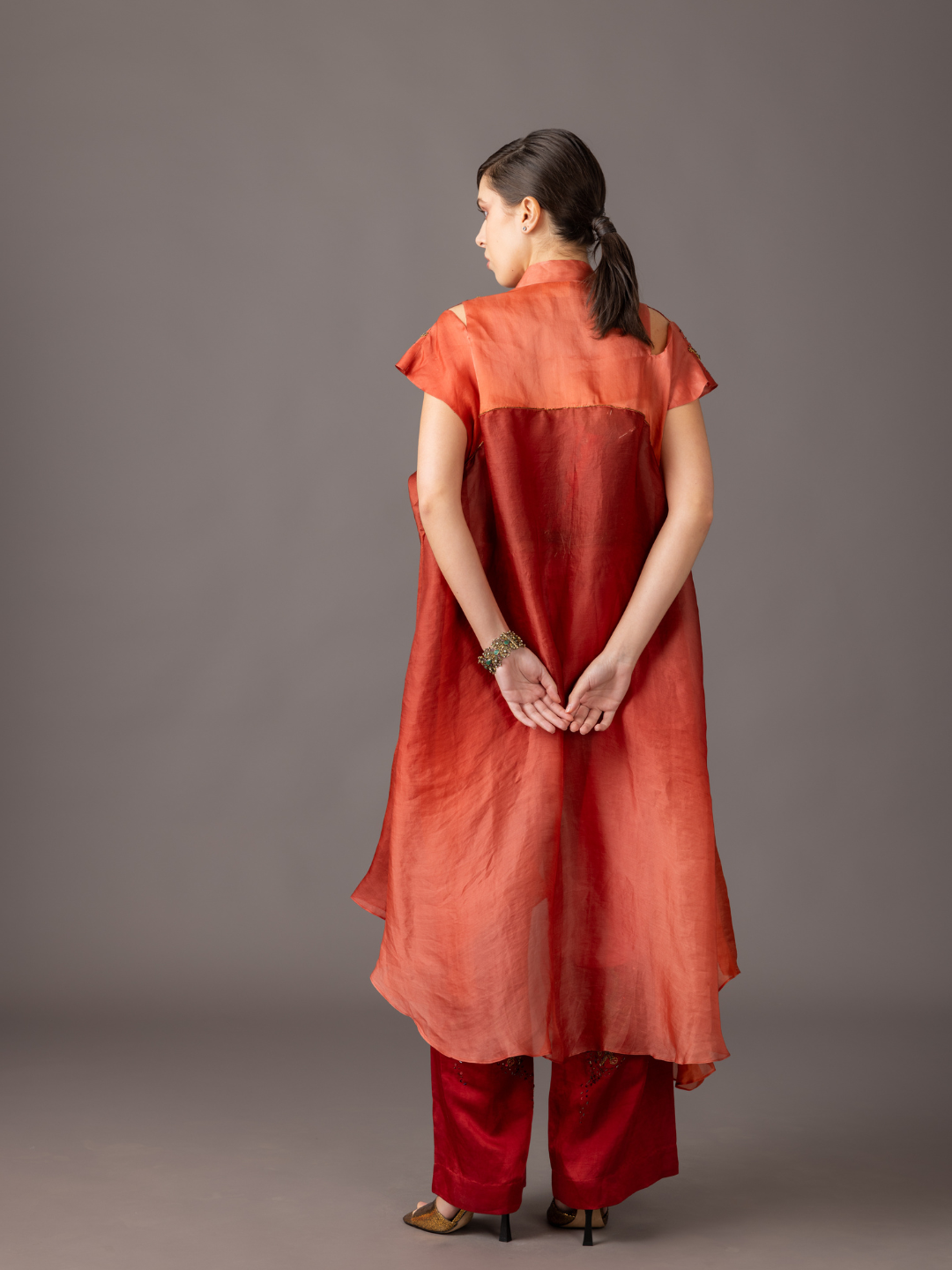 Back View of Desert Rose Corset & Cape Set - Hand Embroidered Designer Wear for Elegant Occasions