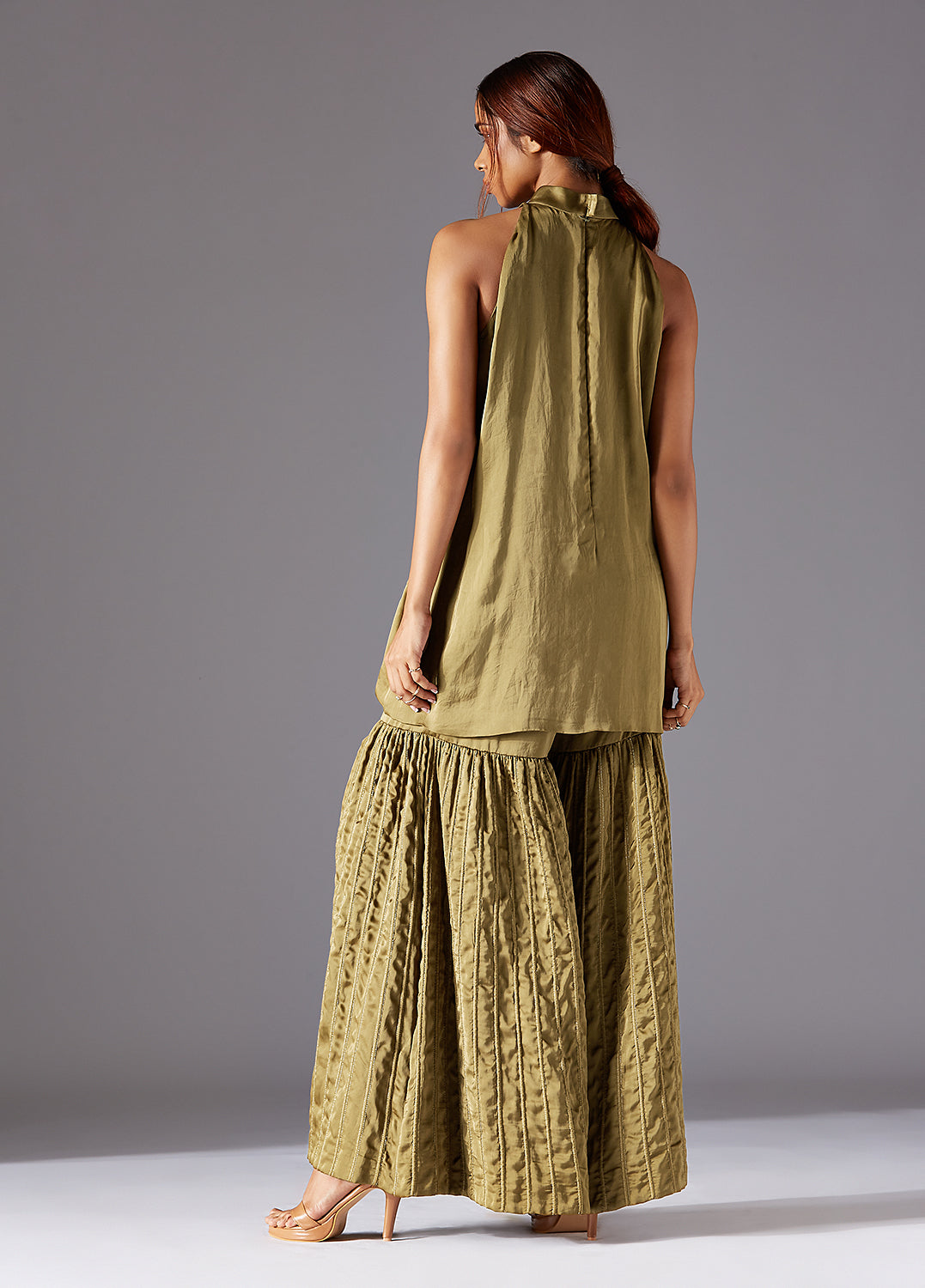 Back View of Designer Hamada Halterneck Top and Sharara Dress Set