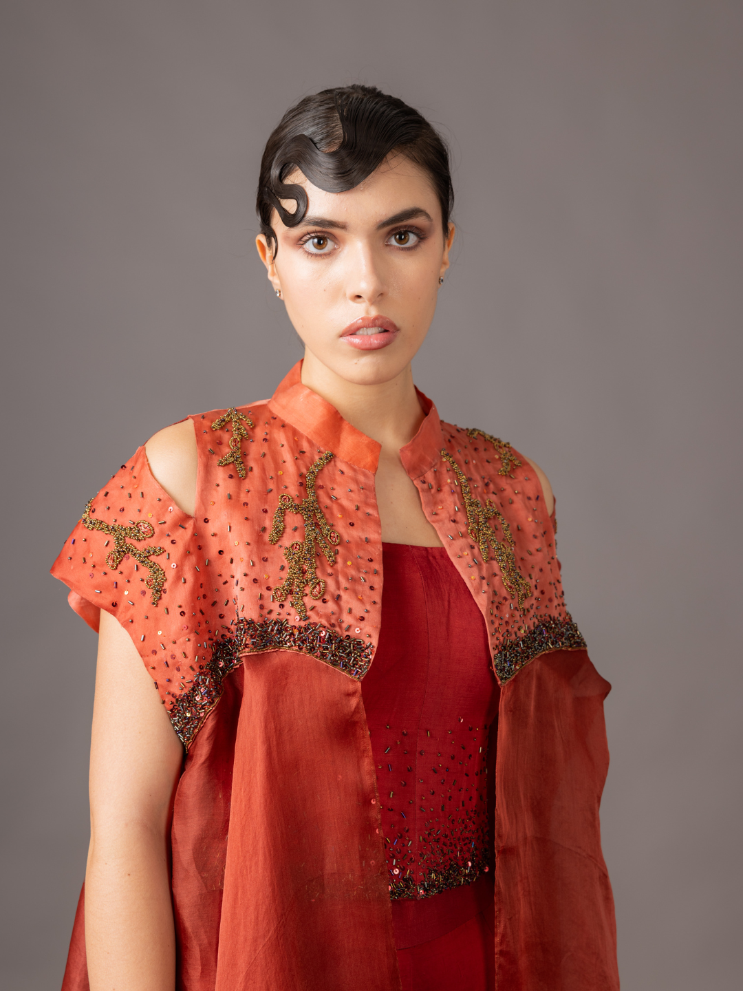 Close-up of Desert Rose Corset with Intricate 3D Hand Embroidery - Luxury Women's Outfit