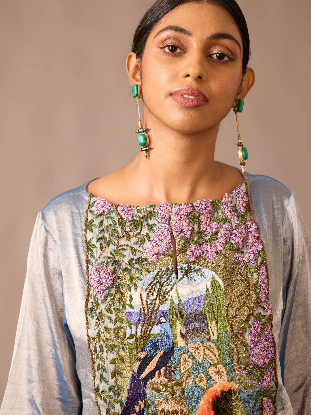 Metallic Chanderi Kurta with Signature Hand Embroidery - Luxury Party Wear for Women