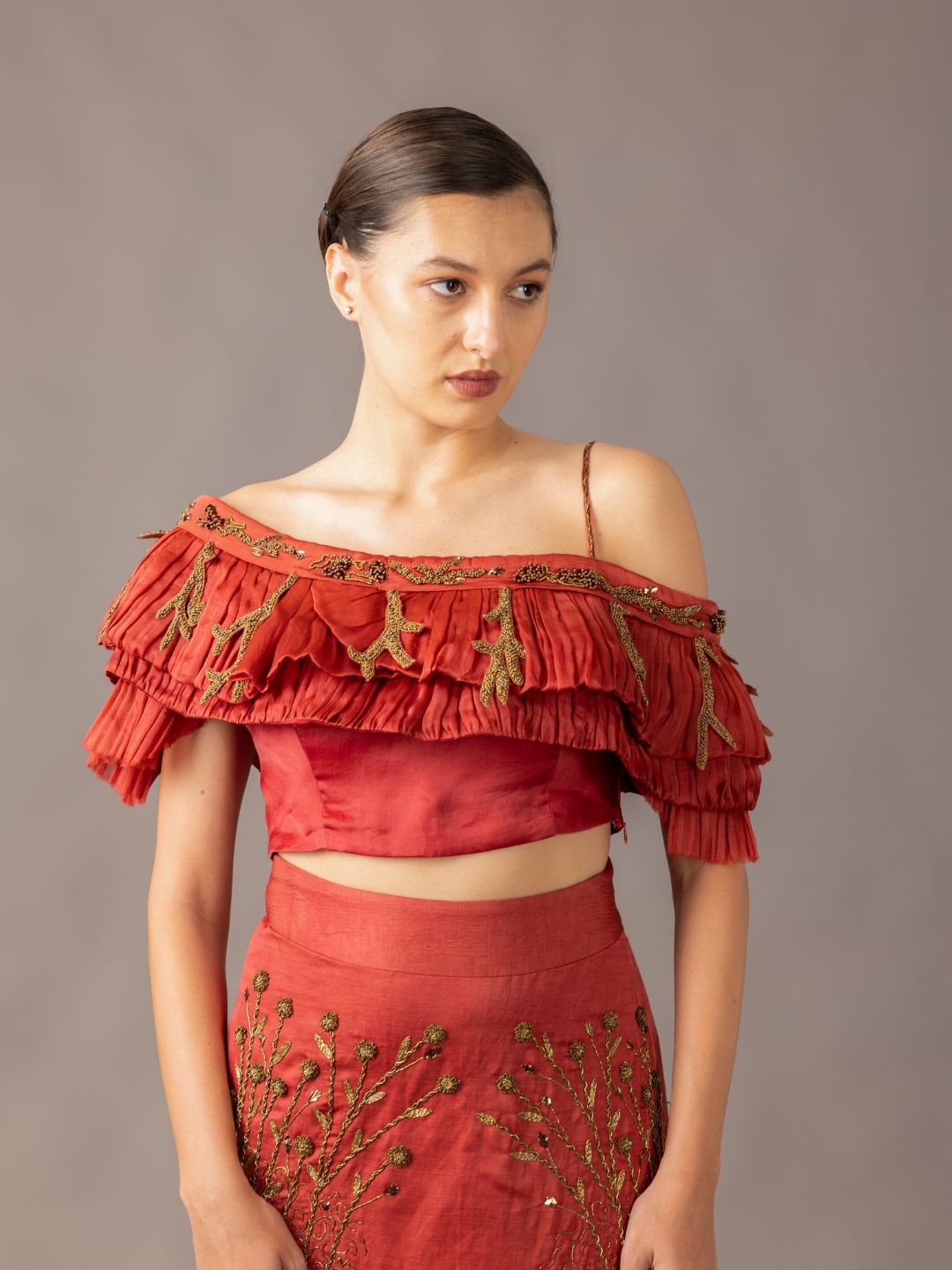 Luxury Gill Fungi Blouse and Thar Skirt - Contemporary designer set for women’s party wear