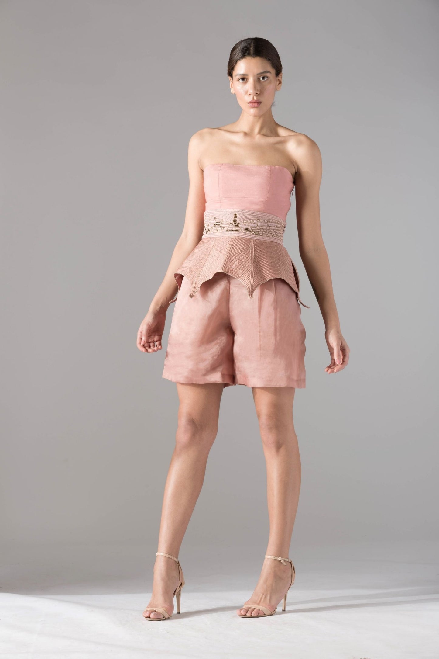Frog Belt Bermuda with cullotes featuring inlaid cord mukaish embroidery and a tailored silhouette, offering stylish Bermuda shorts for women