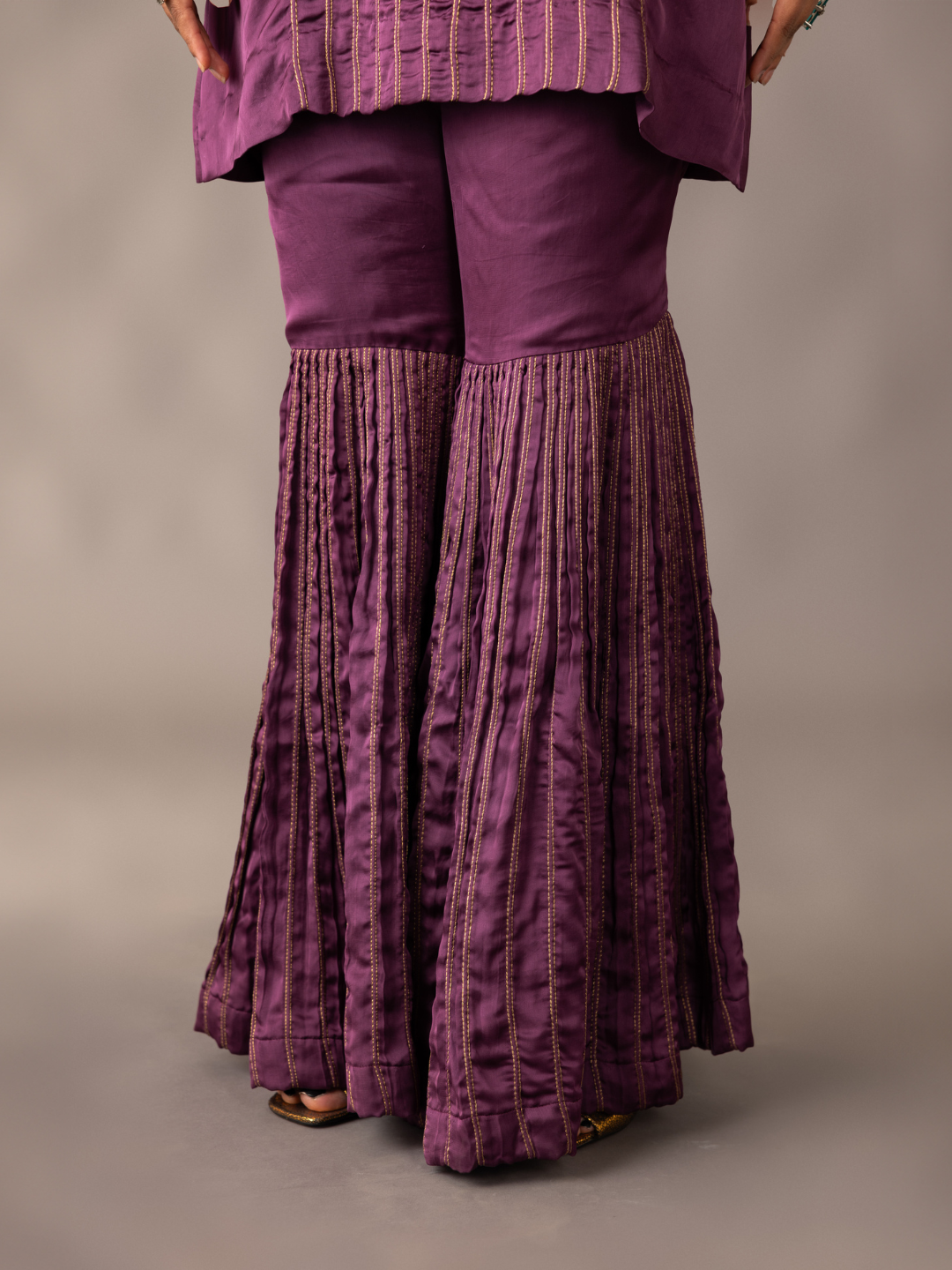 Chic Wine Hamada Kurta Set - Luxurious design with cape, perfect for special occasions.