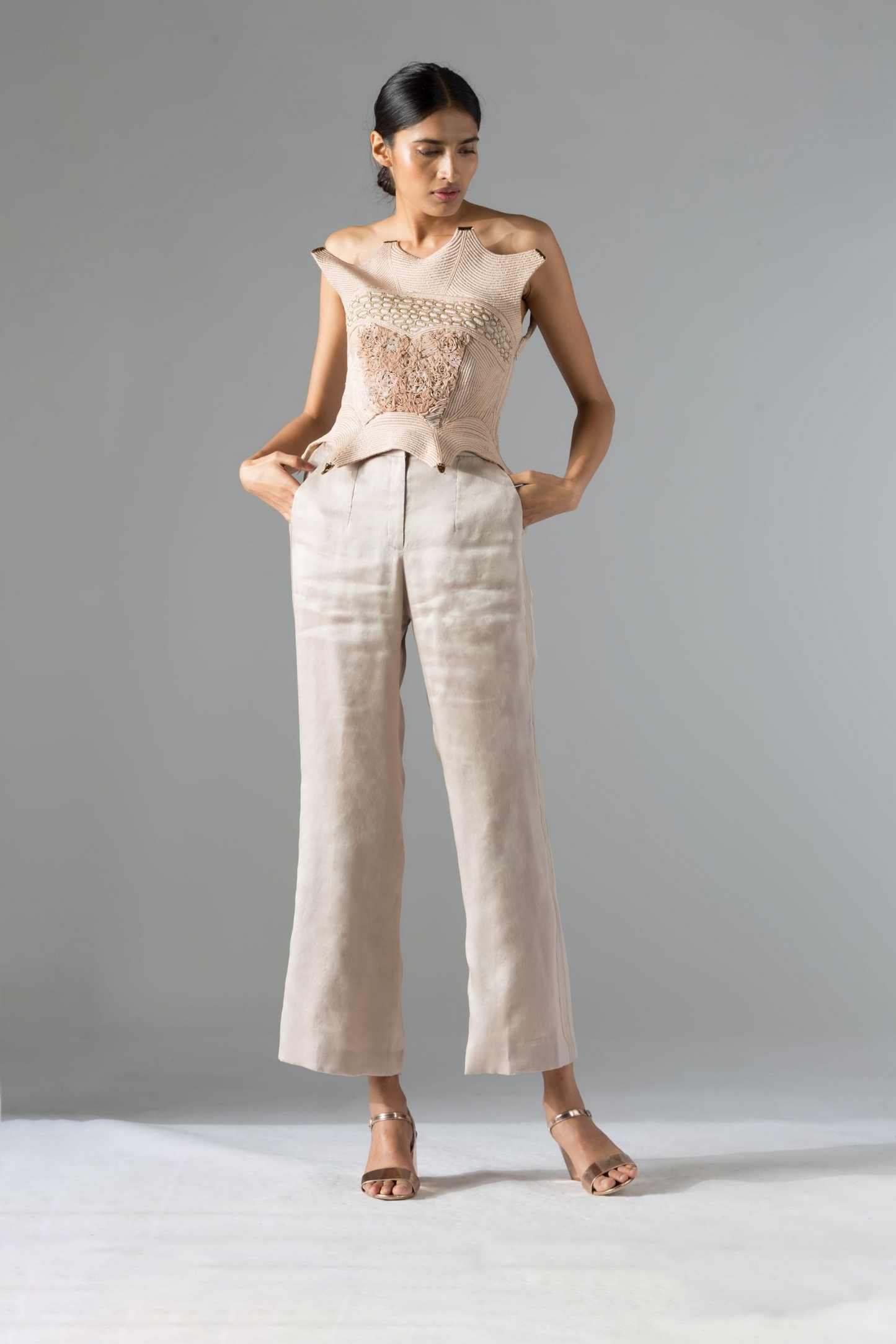 Full-length view of the Dune corset top, highlighting its stylish design and modern silhouette