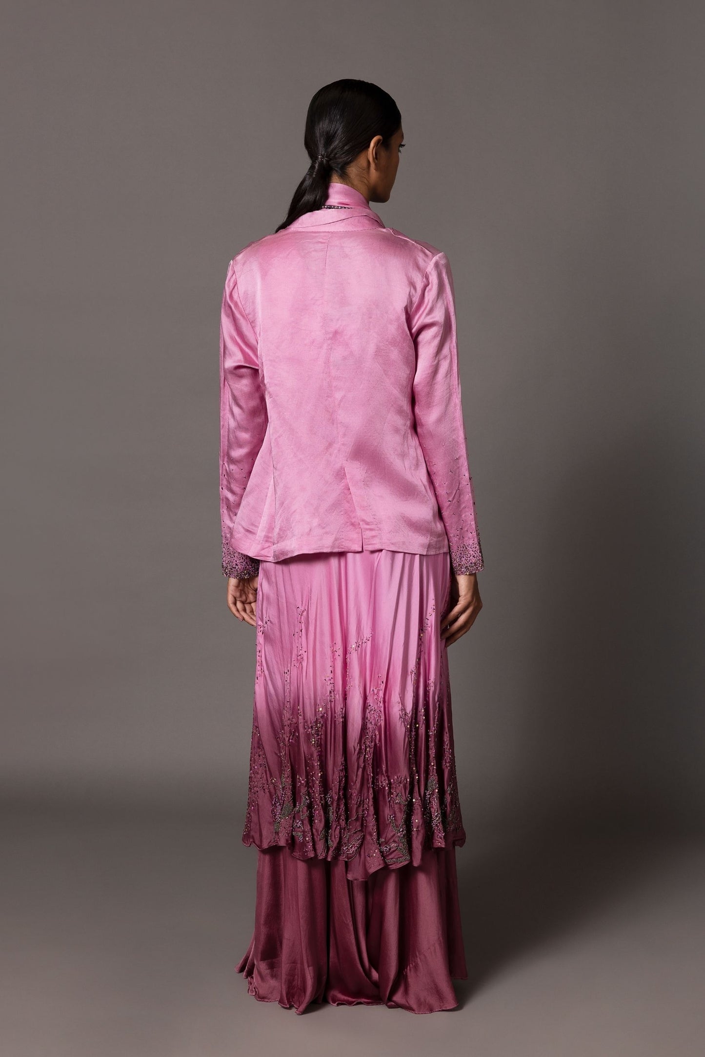 Back View of Desert Rose Lehenga Set - Beaded Jacket and Ombre Lehenga Design