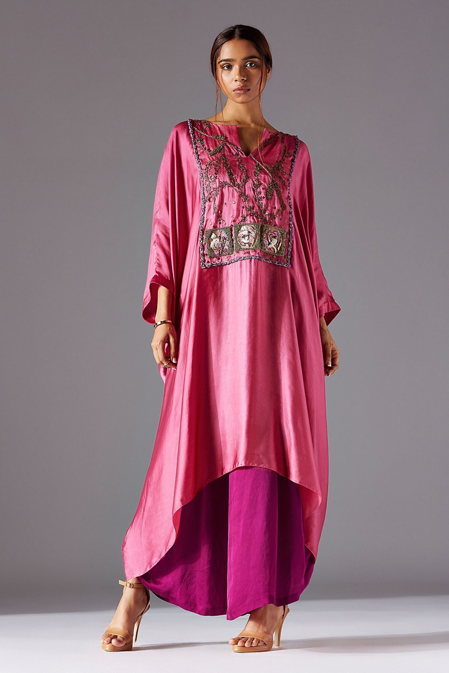 Elysian Jubba Kurta with Nature-Inspired Jacobean Handwork and Draped Satin Dhoti Set for Women