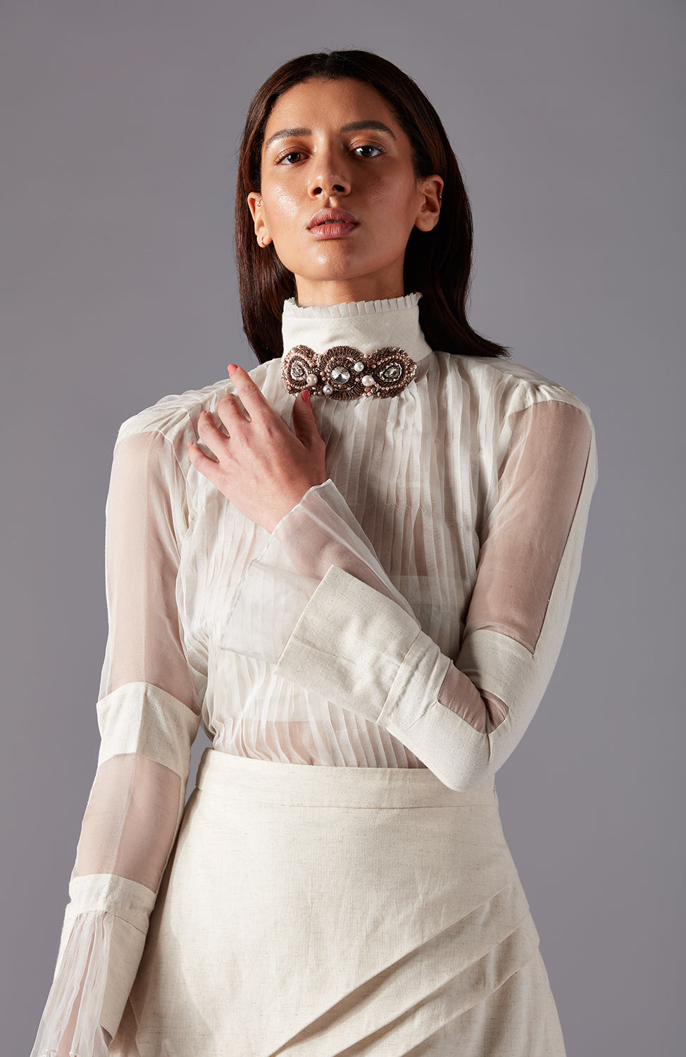 ORGANZA PLEATED TOP WITH ROSE LEAP SKIRT