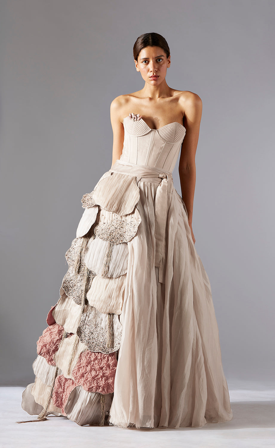Corset With Pleated Ballroom Skirt And Laurel Belt