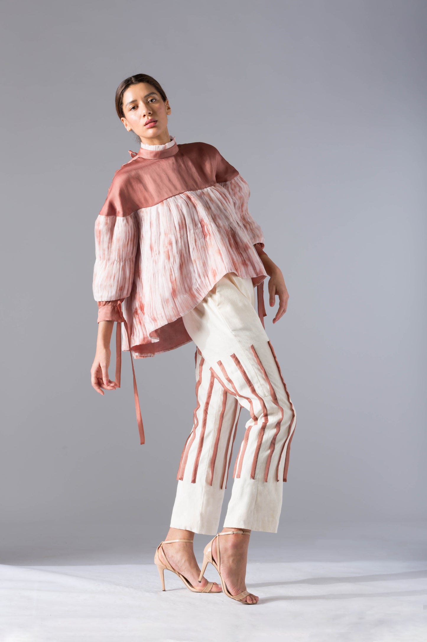 Stylish designer Shroom Shoots co-ords set for women with a batik top and pleated pants, perfect for a chic and fashionable look