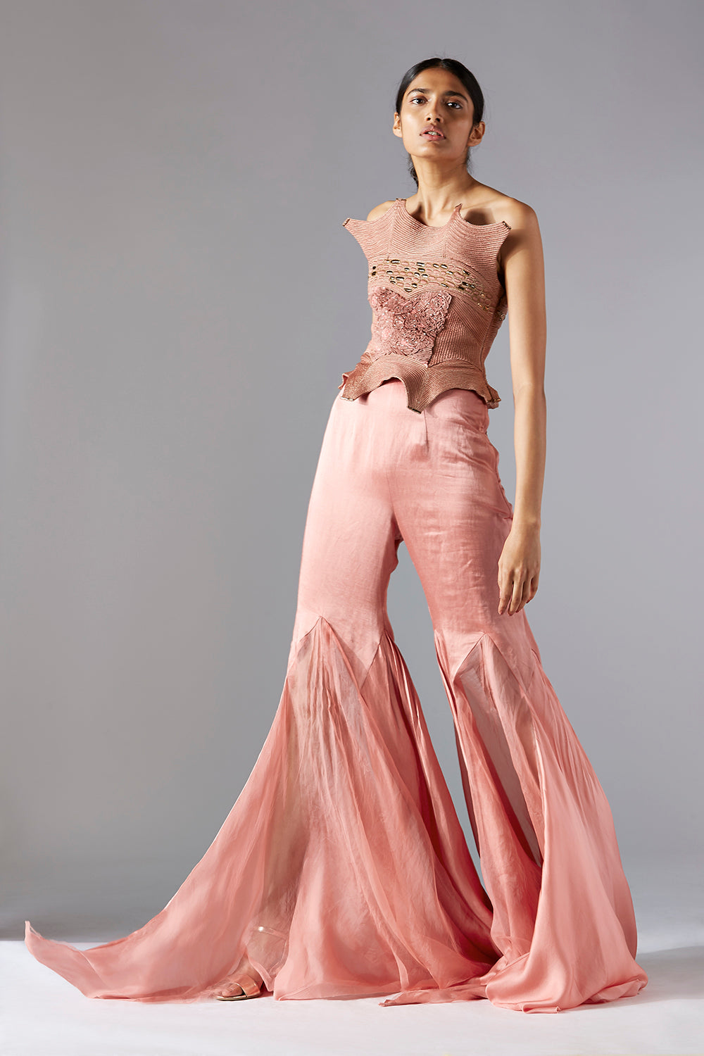 Dune corset top with embellished work paired with stylish sharara set, offering a modern and chic designer top and sharara combination for women