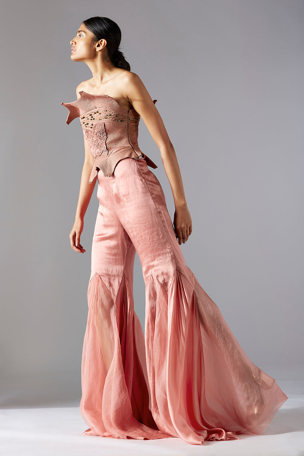 Dune corset top with embellished work and modern sharara set for women, offering a stylish and elegant designer combination